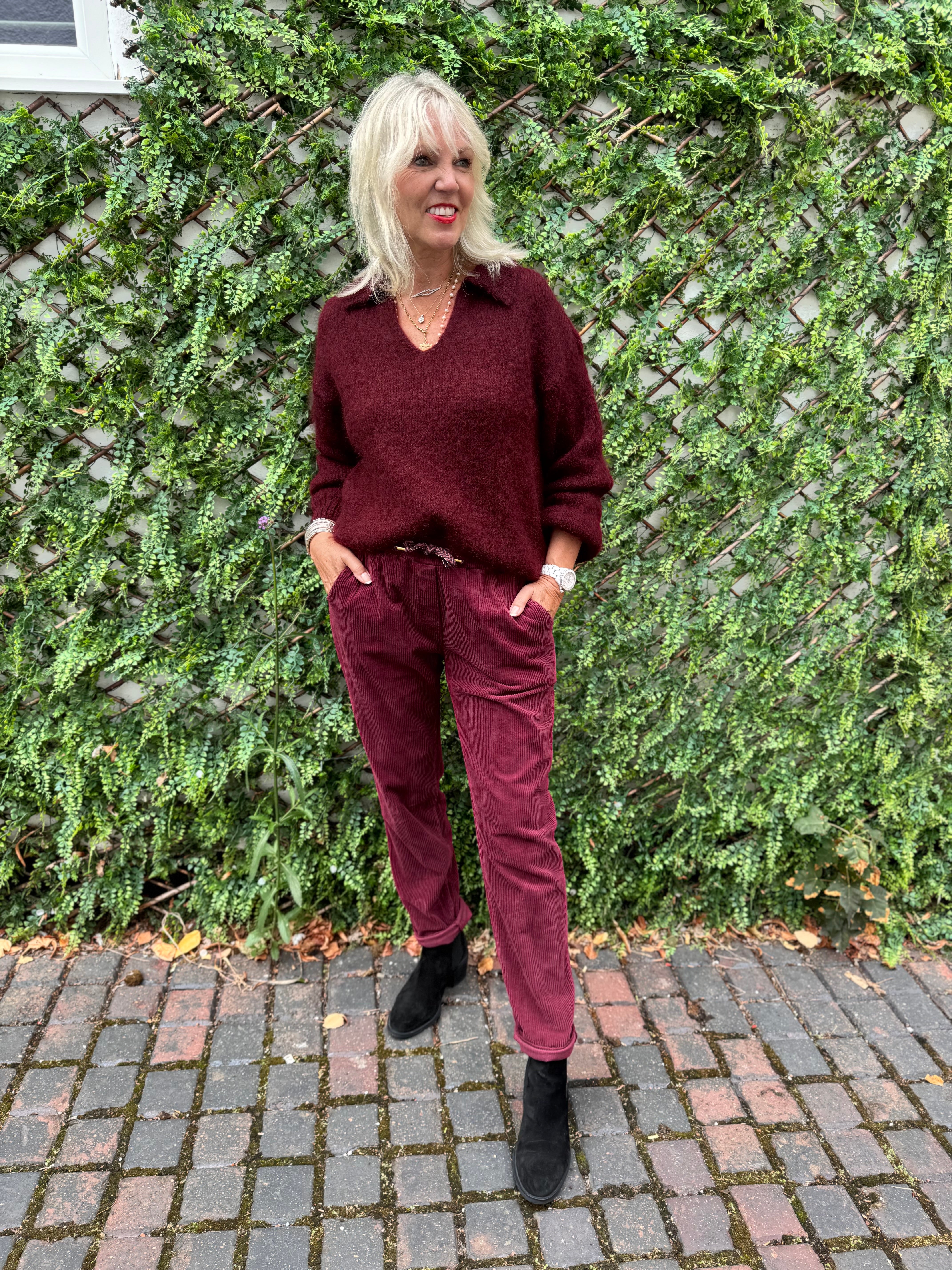 Luxe Cord Joggers in Berry