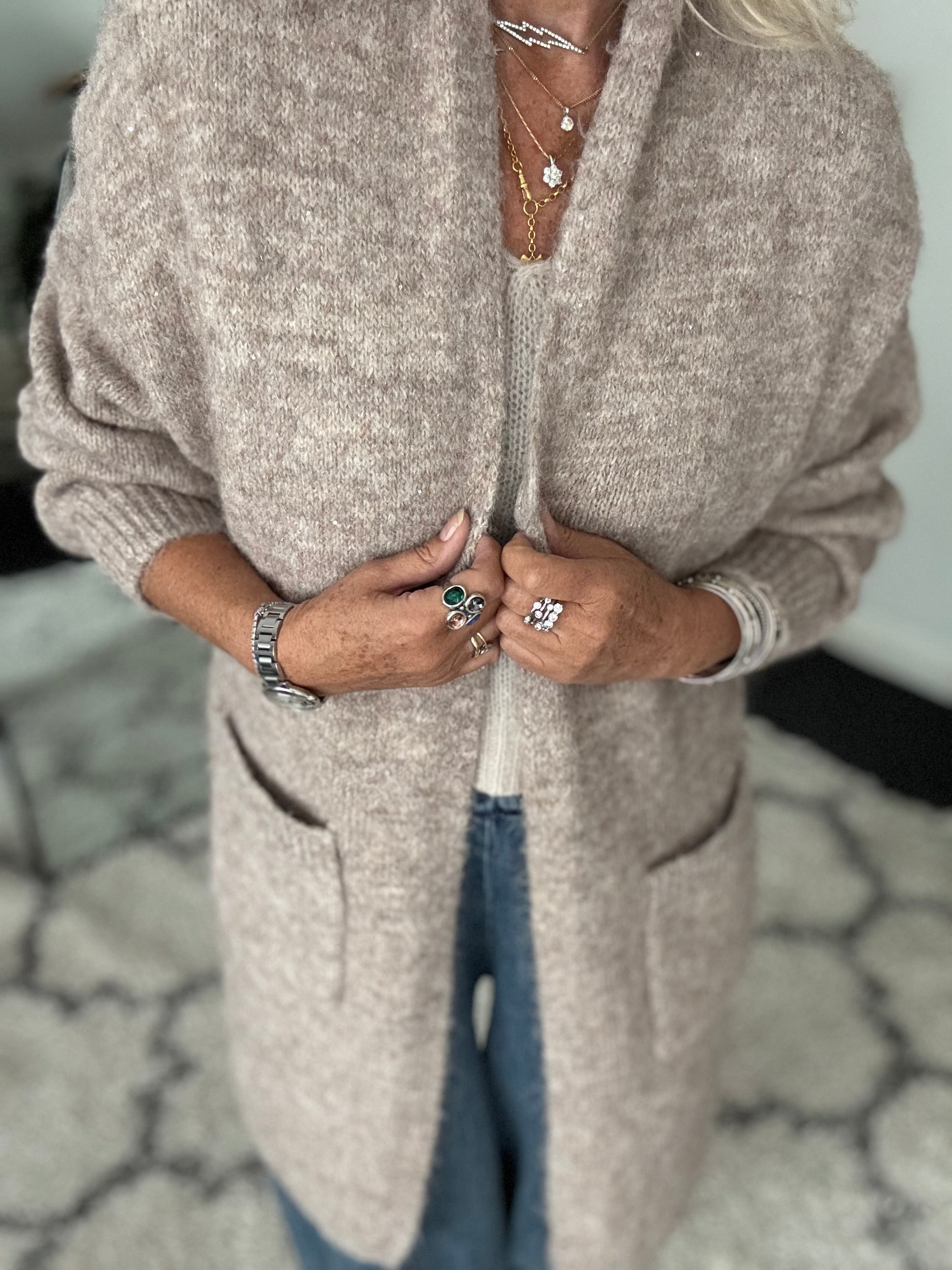 Long Pocket Cardi in Stone