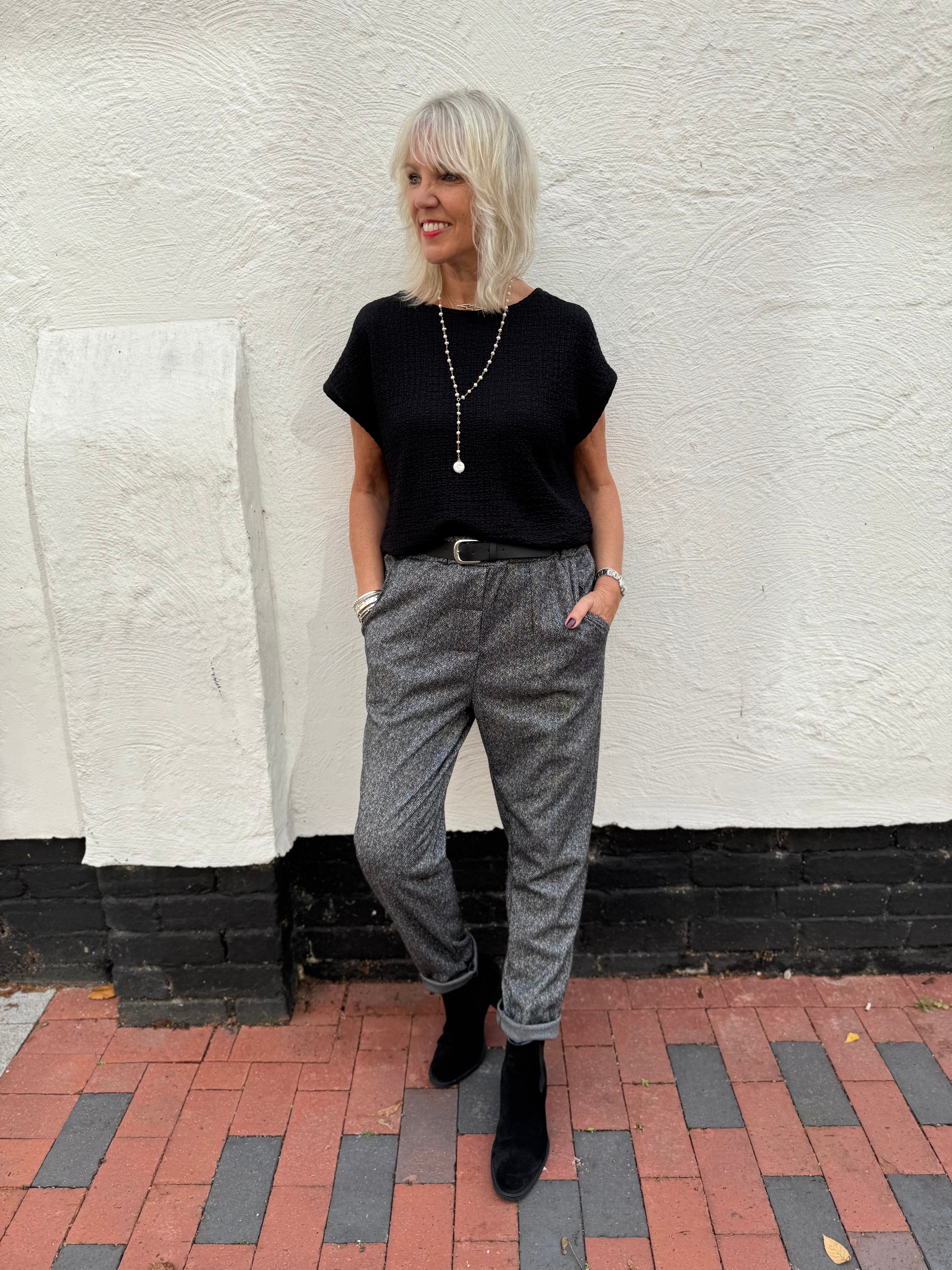 Stretch Herringbone Trousers in Charcoal