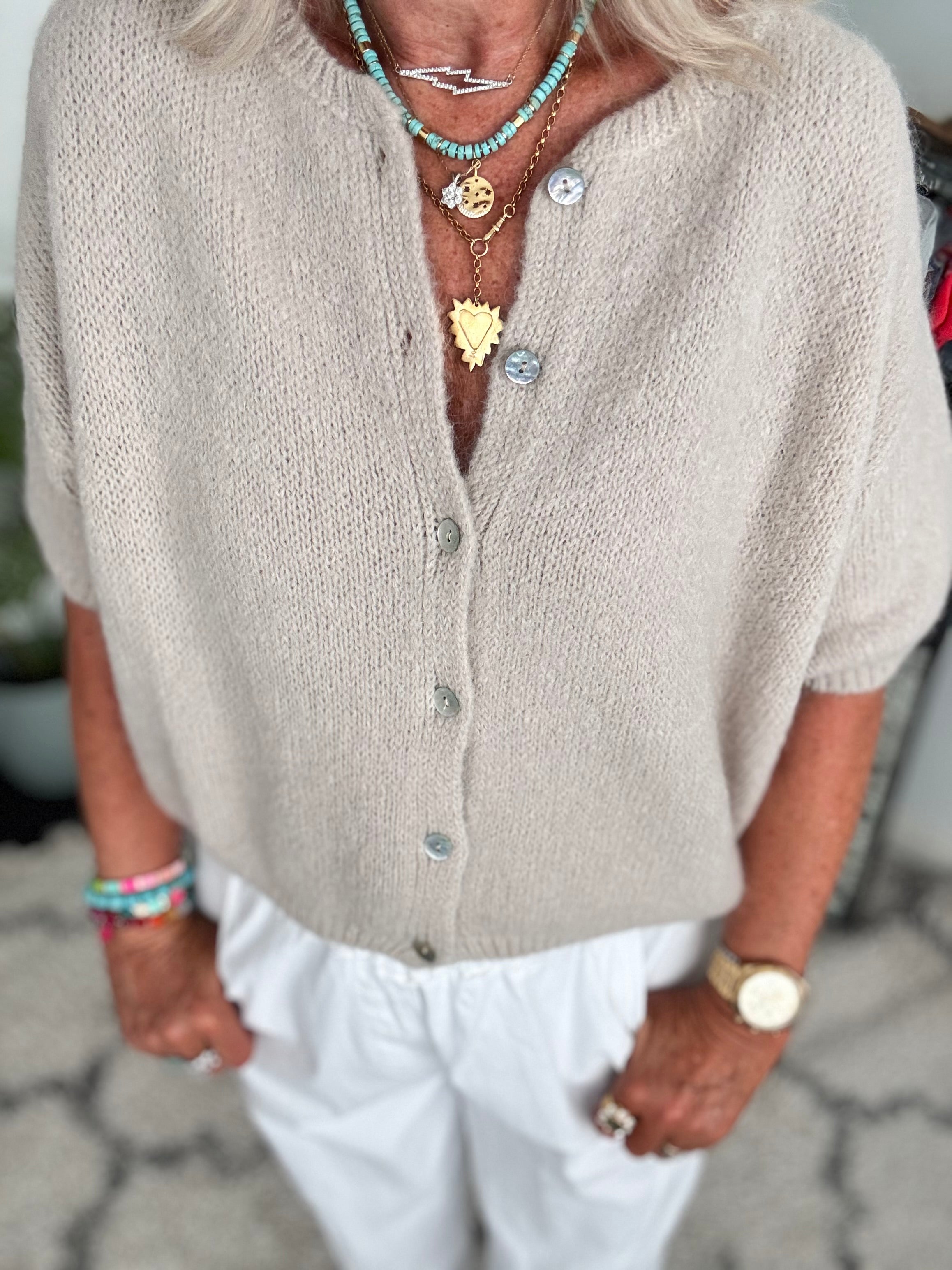 Super Soft Short Sleeve Cardi in Stone