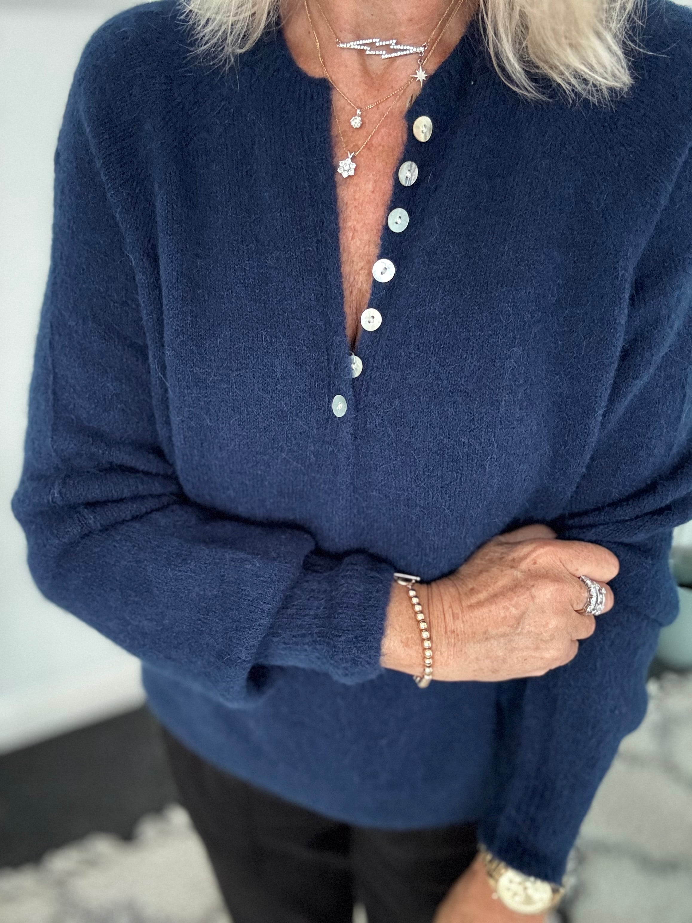 Softie Jumper with Button Neck in Navy
