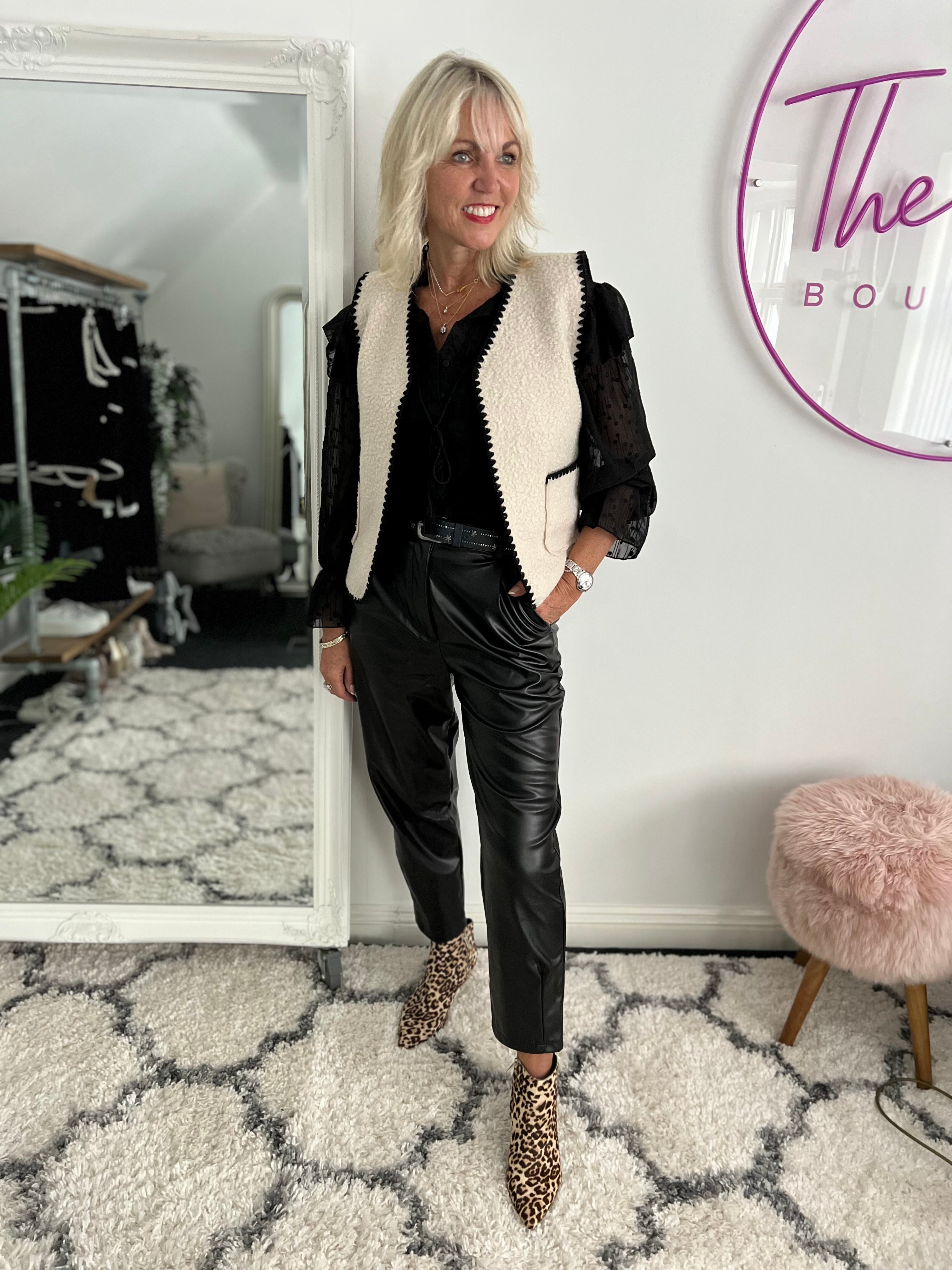 Vegan Leather Boyfriend Trousers in Black