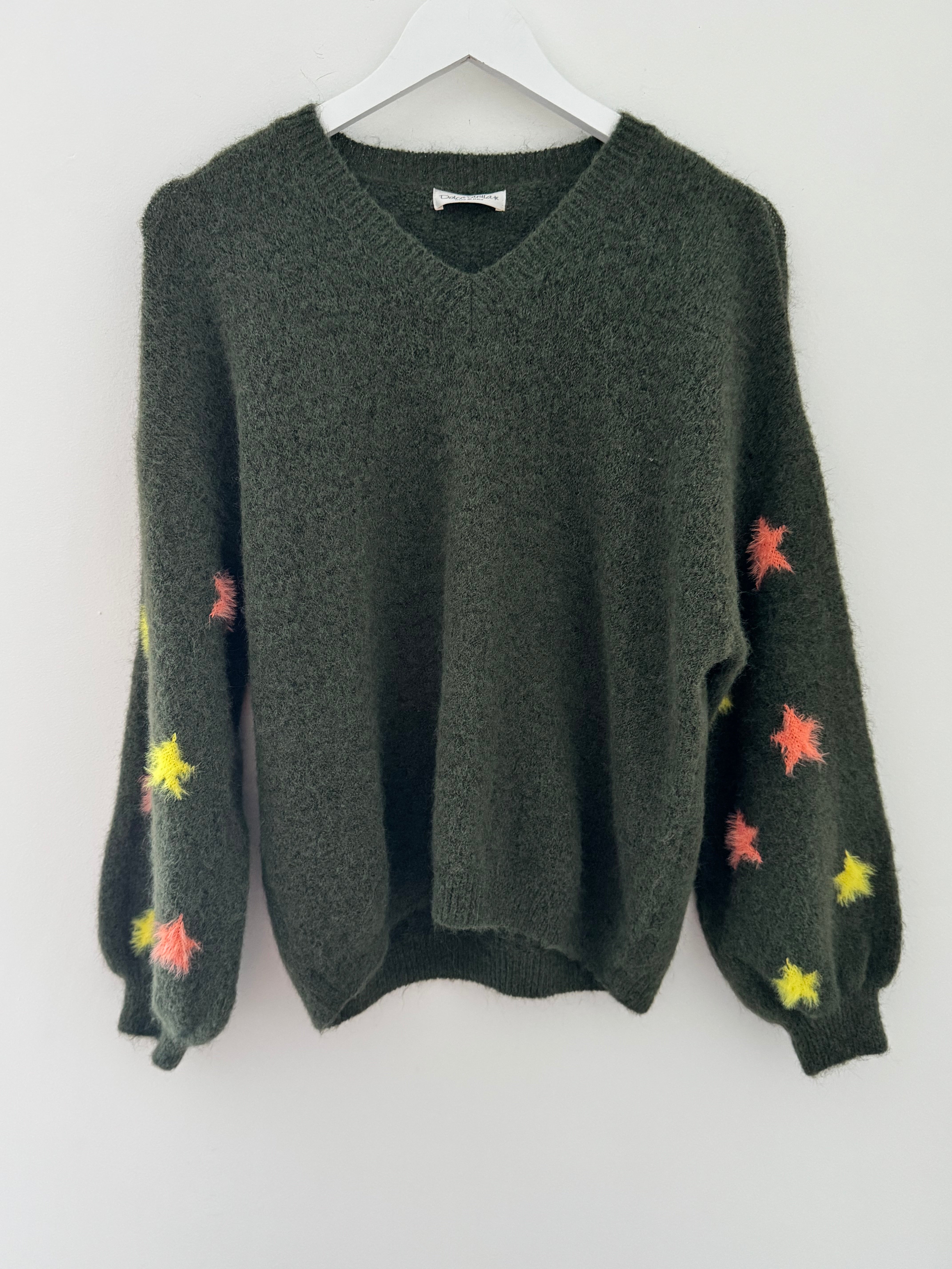 Cosy Jumper with Star Sleeves in Khaki