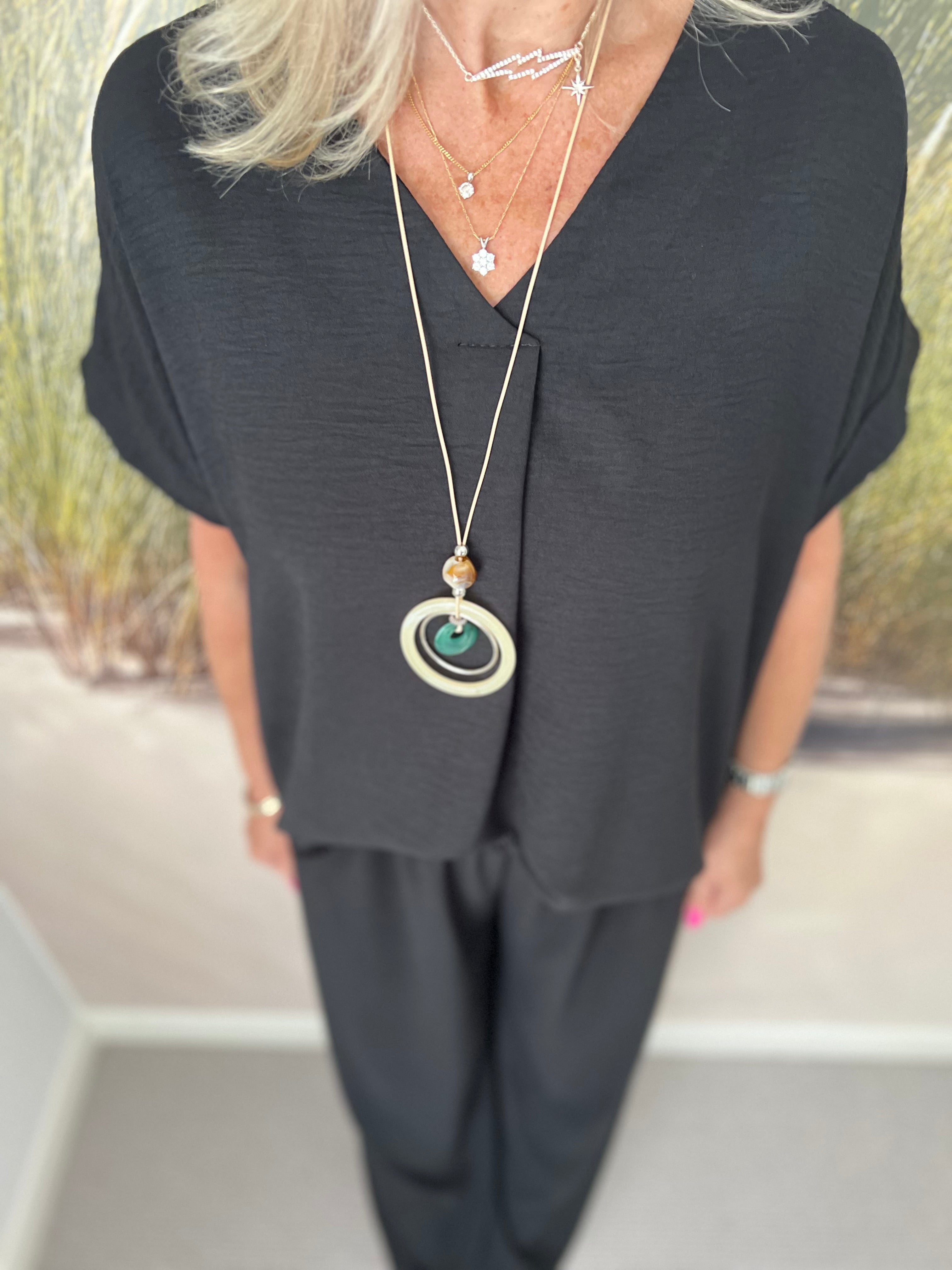 Crepe Top with Necklace in Black