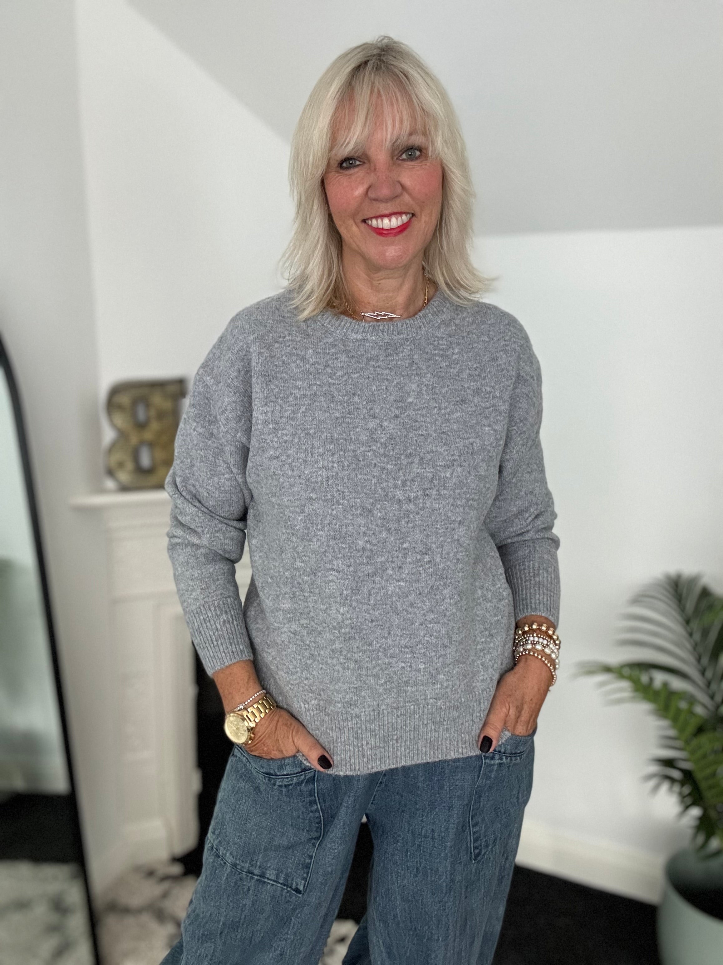 Soft & Cosy Round Neck Jumper in Marl Grey