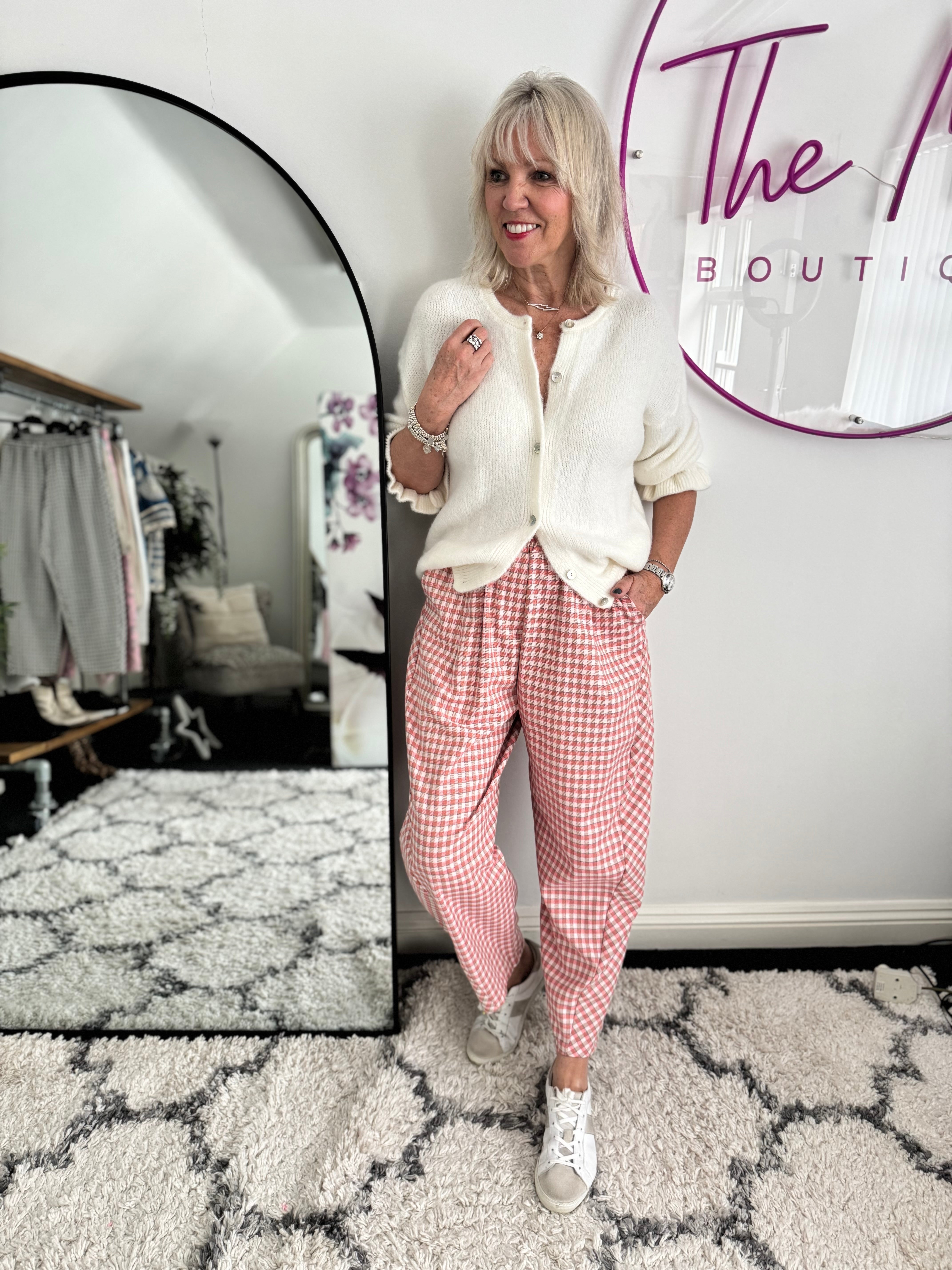 Barrel Check Trousers in Pink