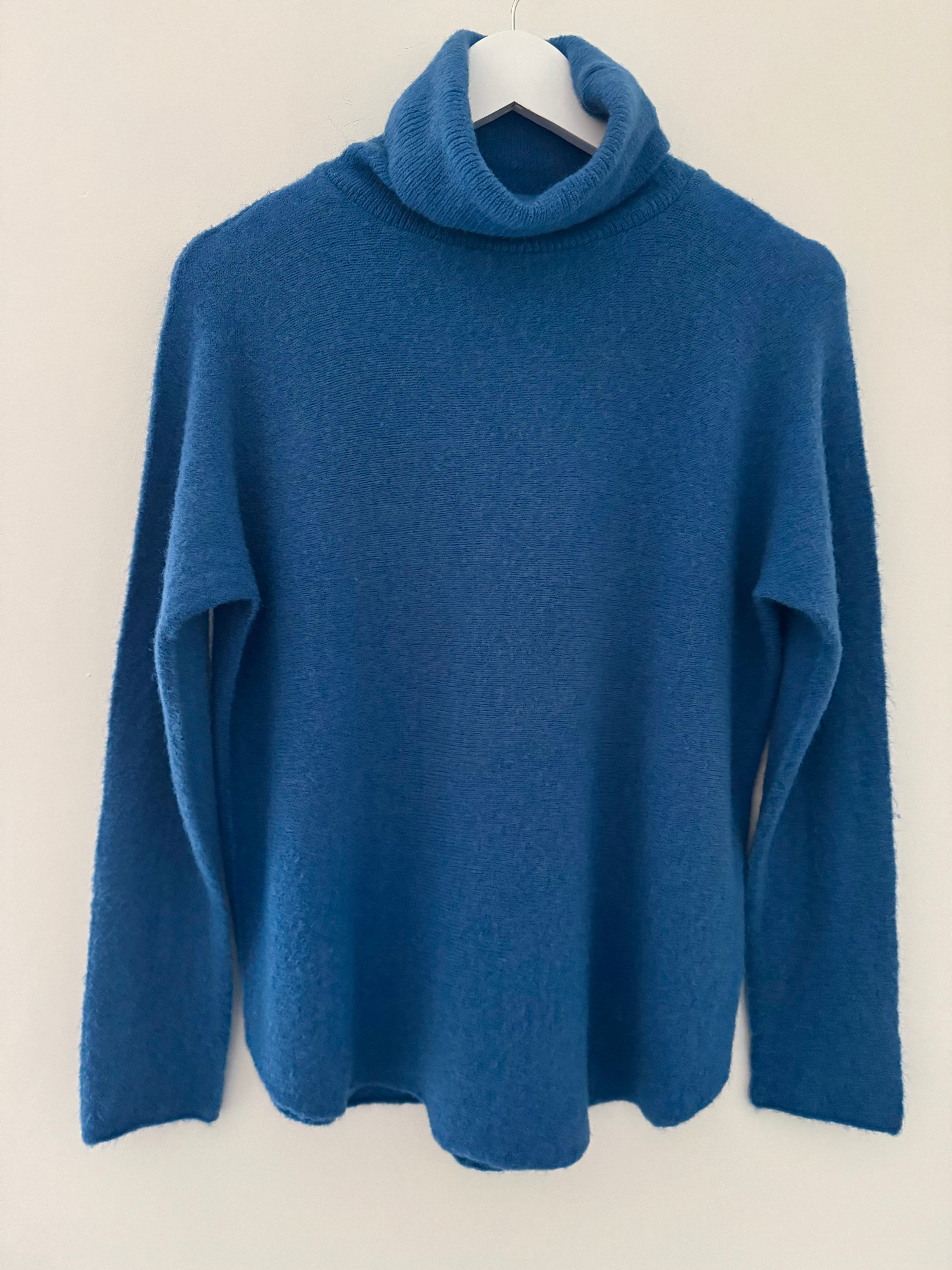 Simple Roll Neck Jumper in Cerulean Blue