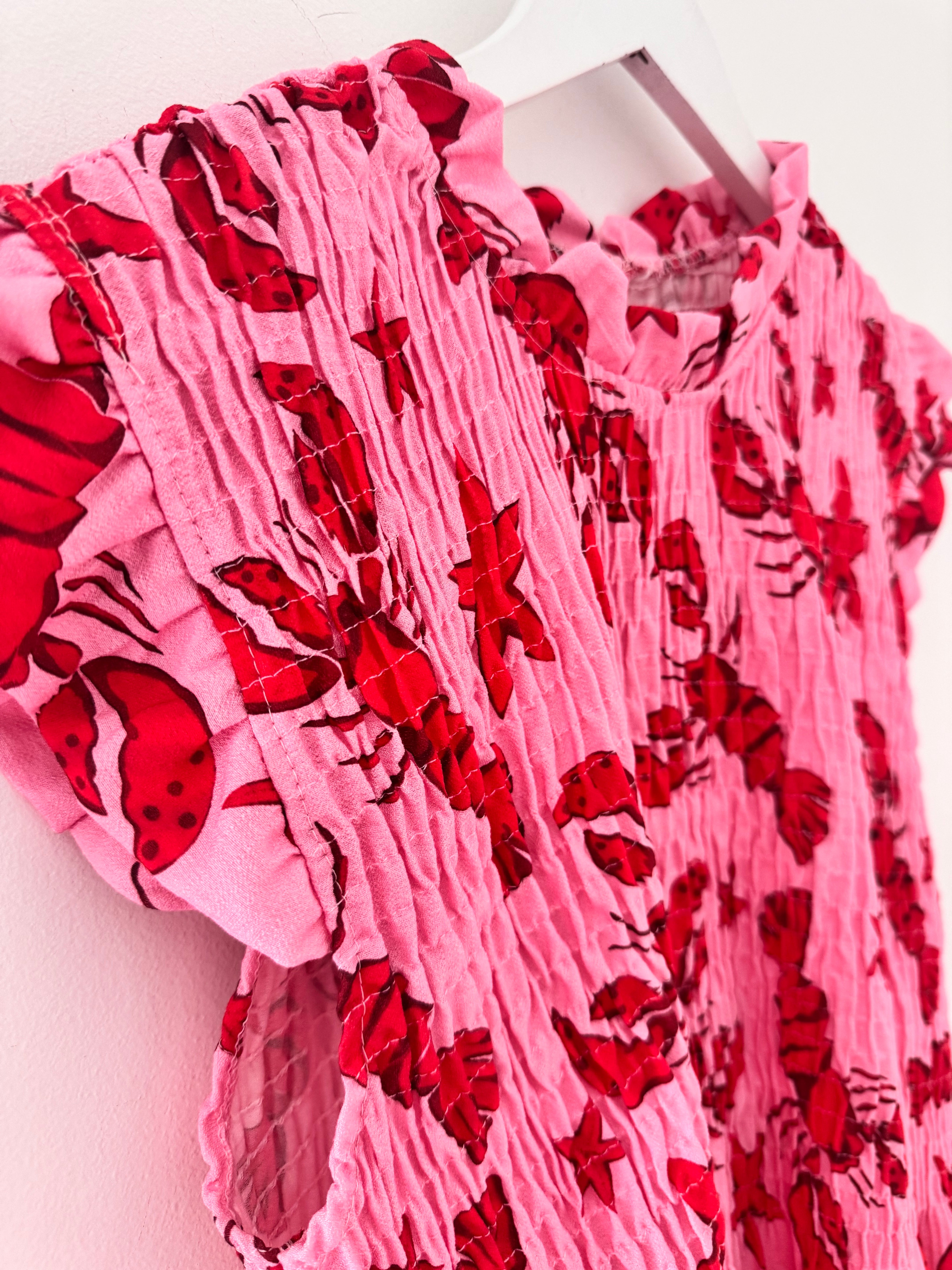 Shirred Lobster Top in Pink & Red