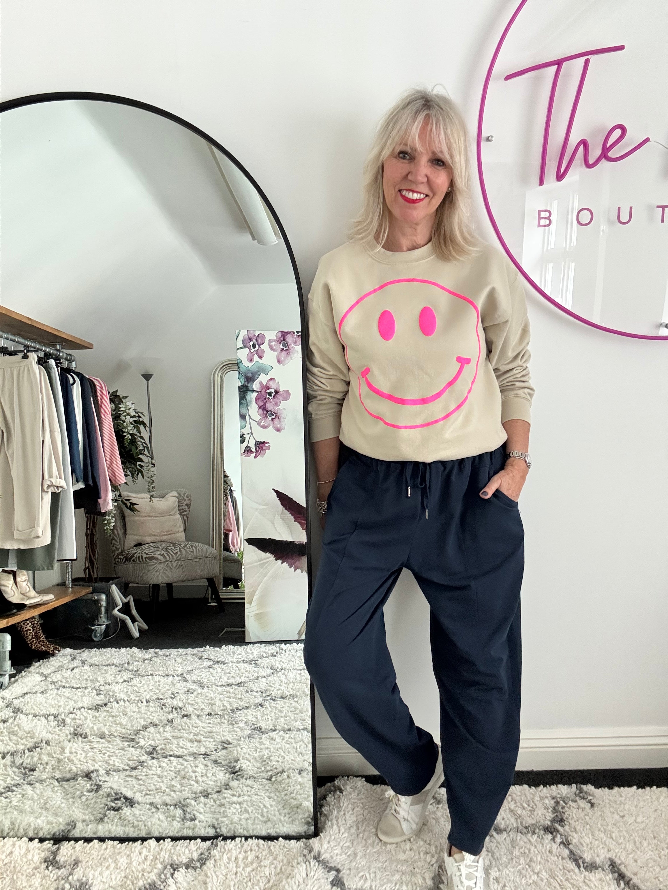 Stretch Jersey Trousers with Topstitching in Navy