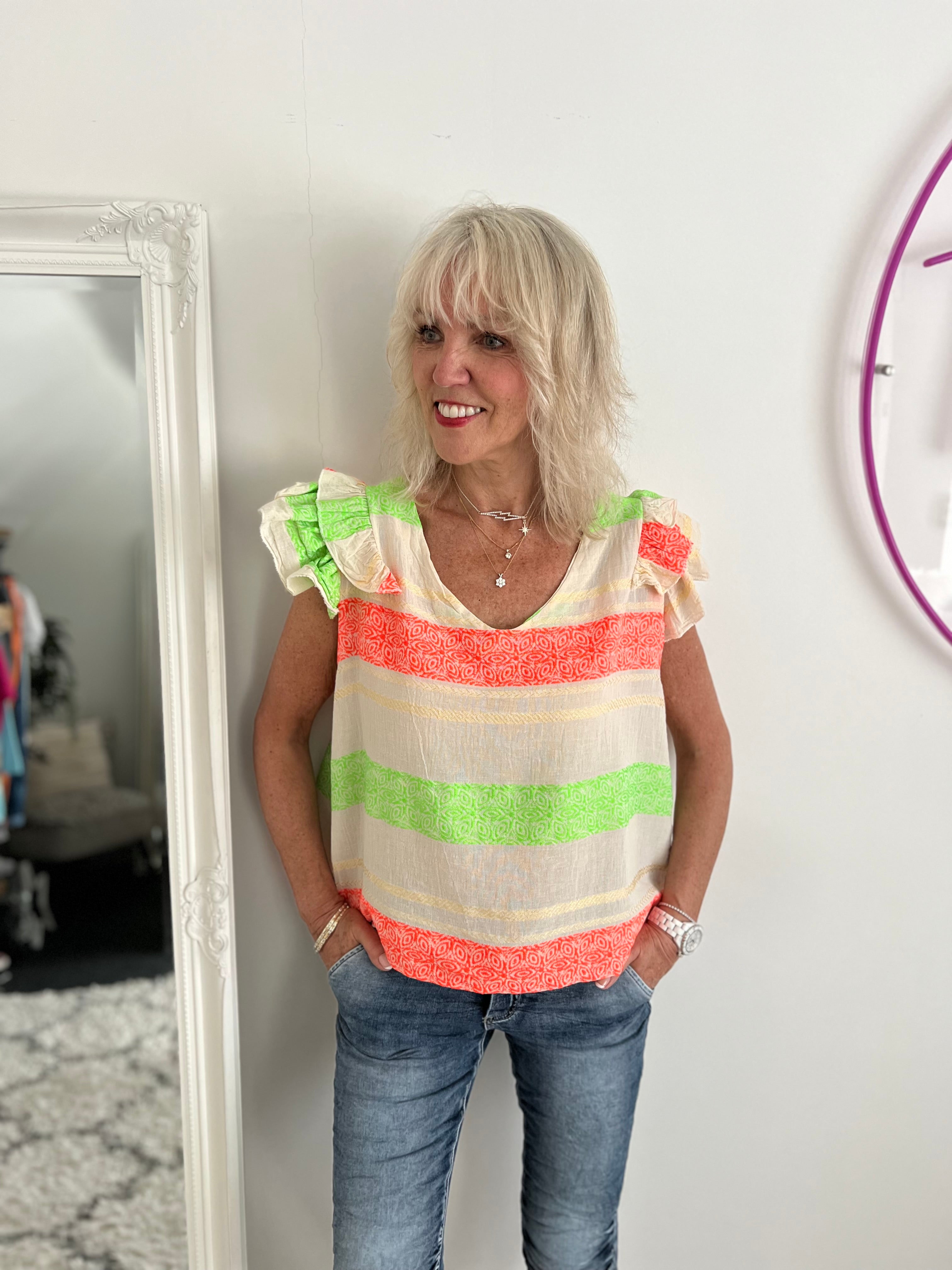 Embroidered Top in Neons