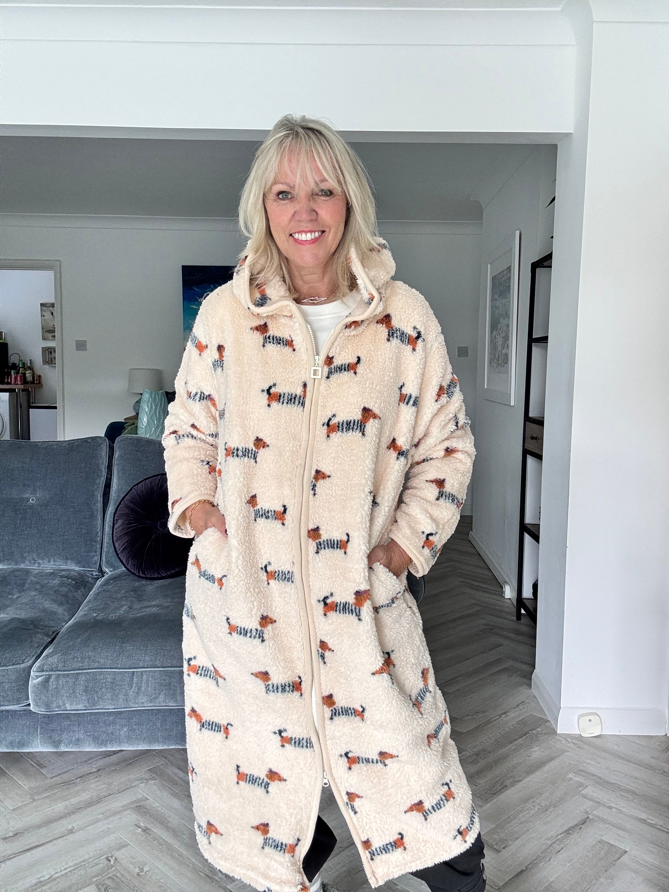 Sausage Dog Zipped Fleece Hooded Loungewear