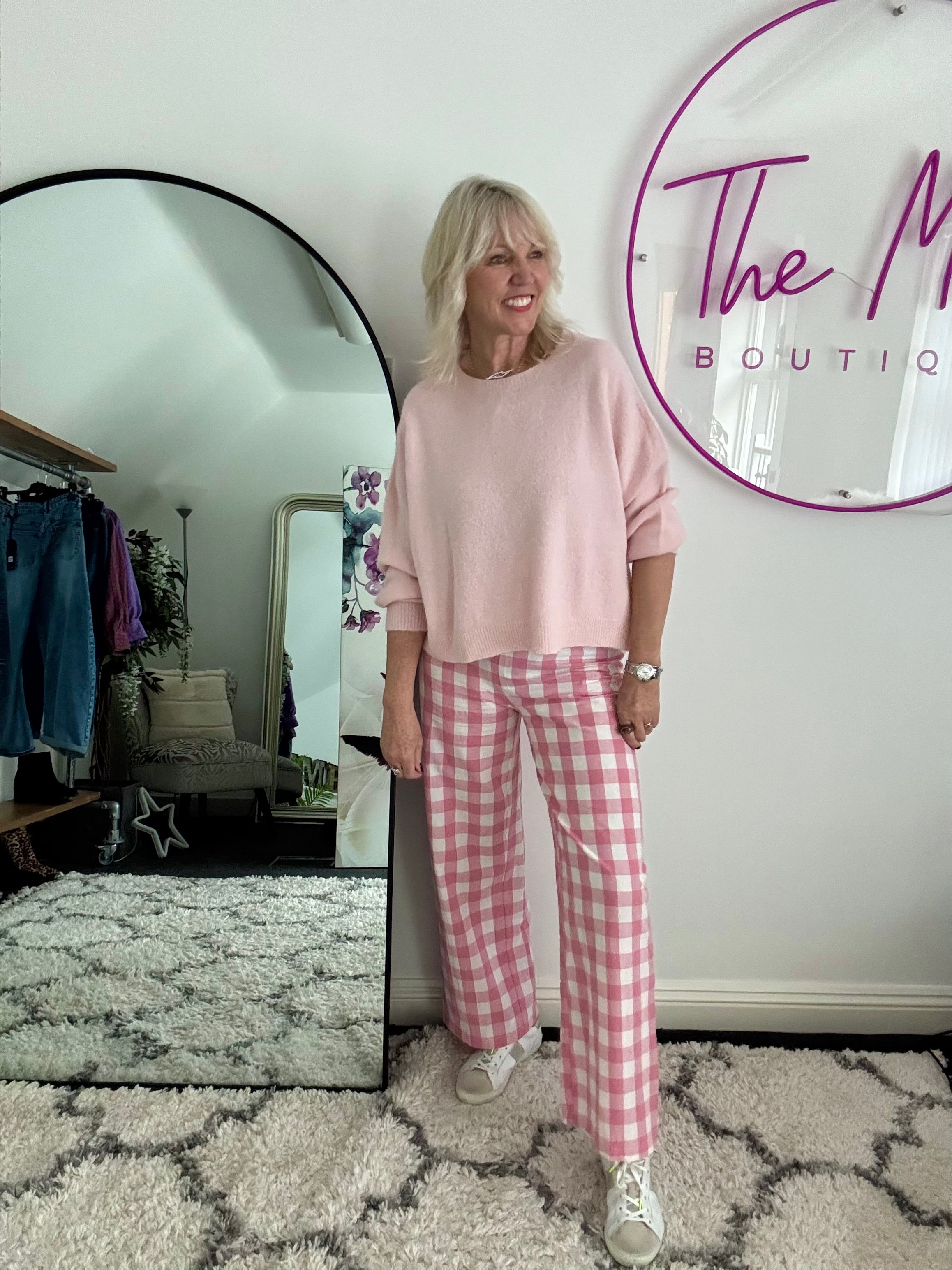 Check Trousers in Pink & White