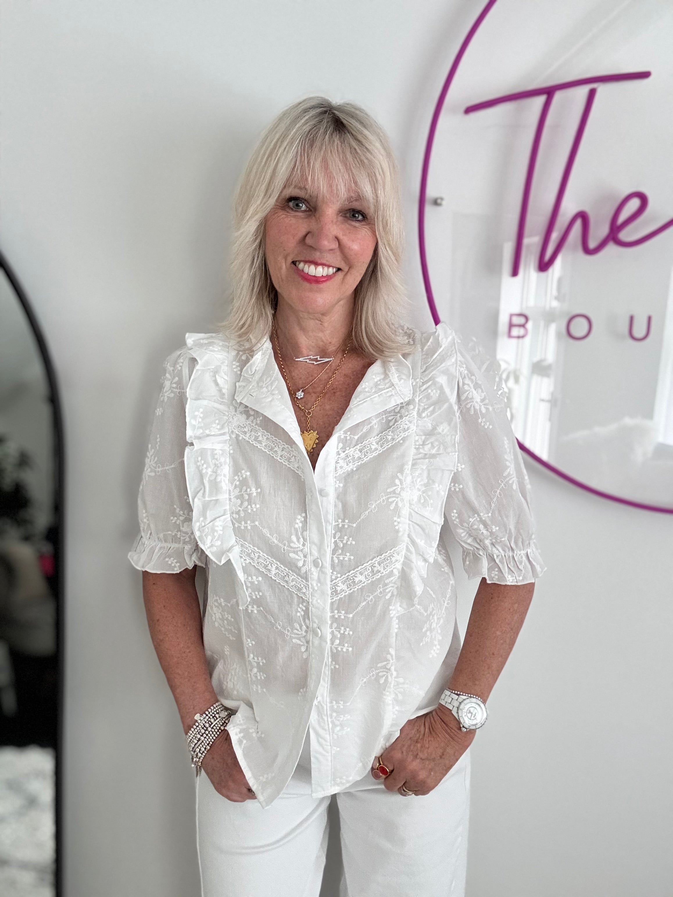 Embroidered Button Shirt in White