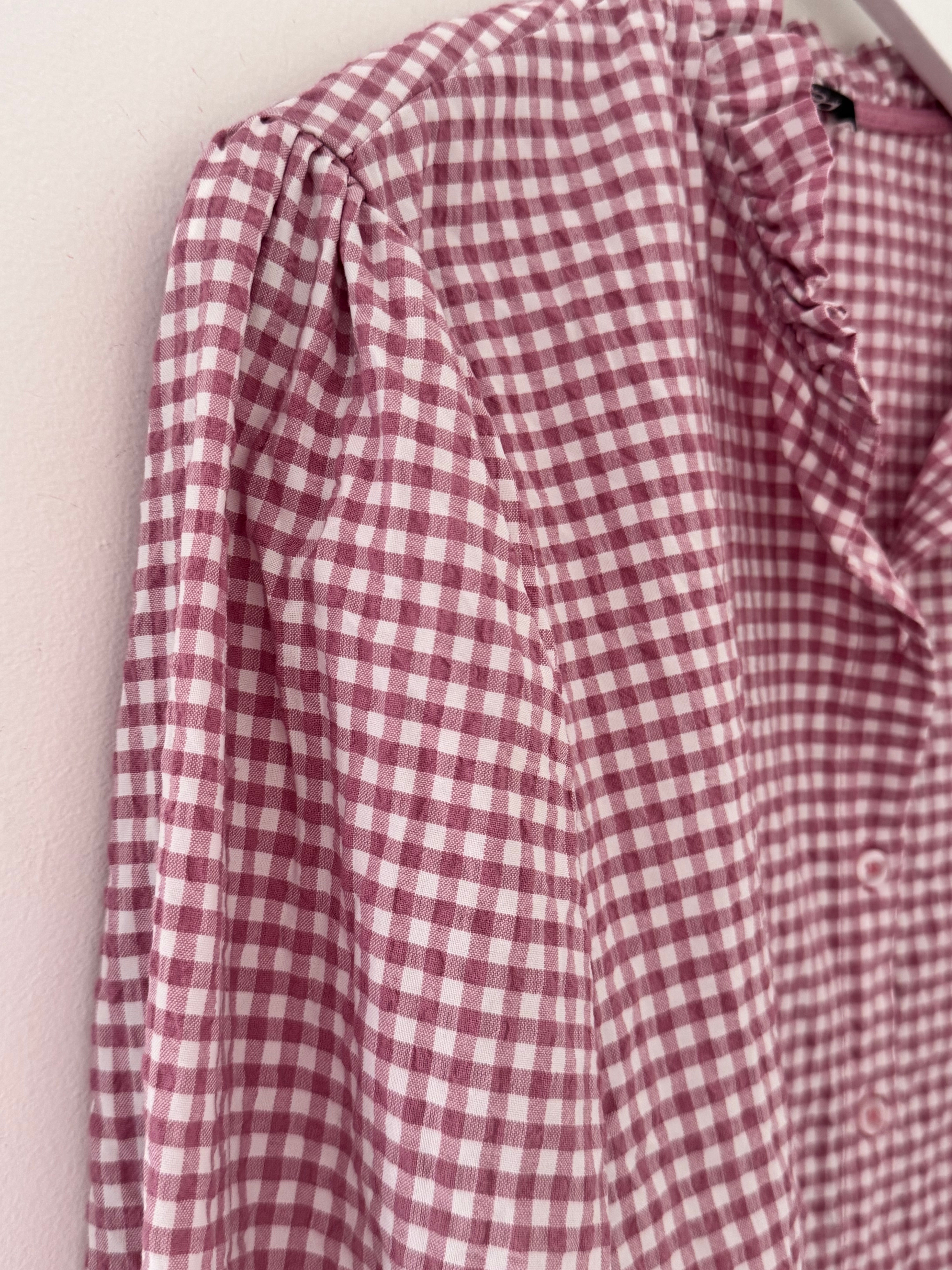 Gingham Seersucker Shirt in Rose Pink