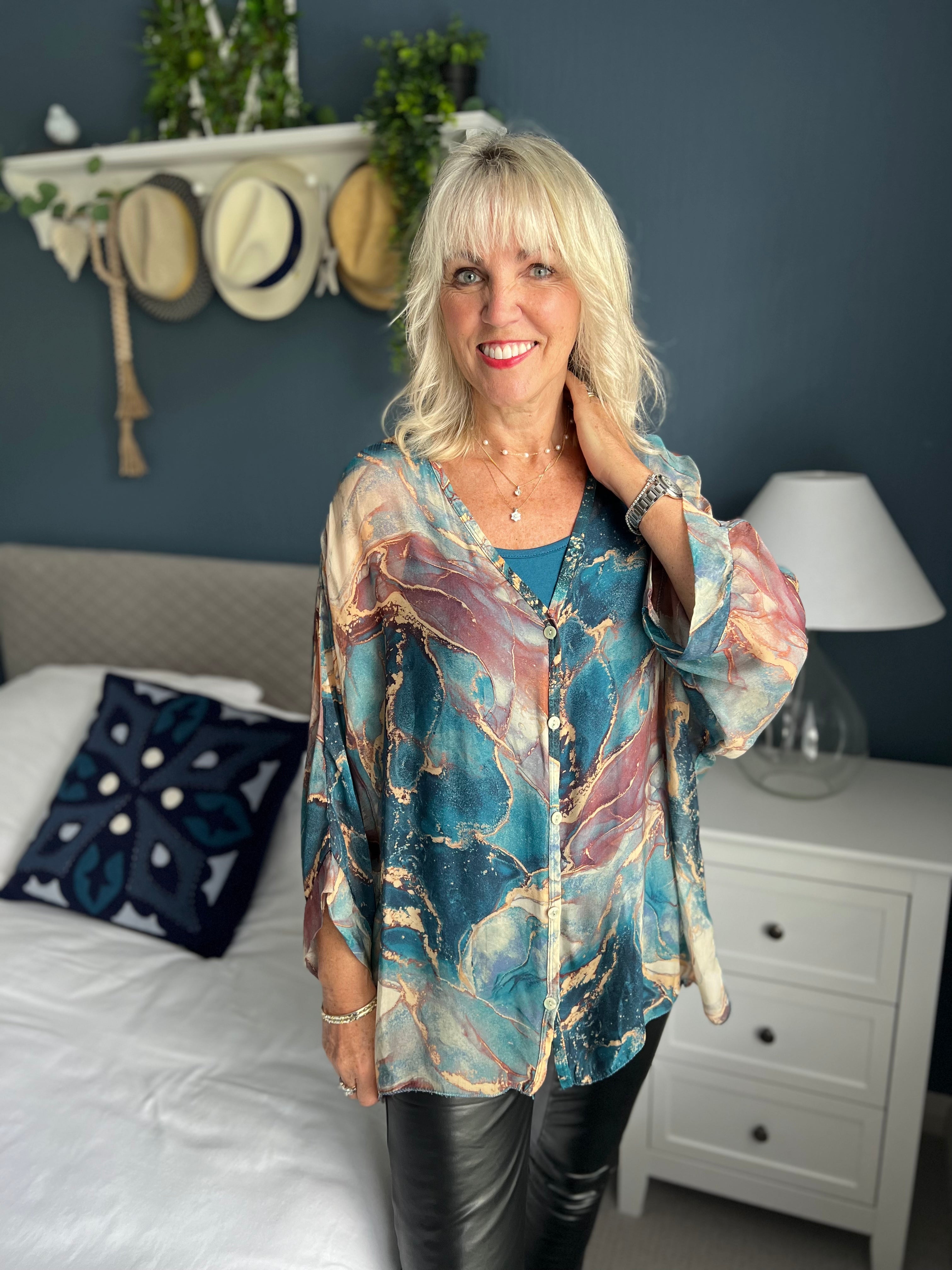 Silk Blouse & Cami in Shades of Teal