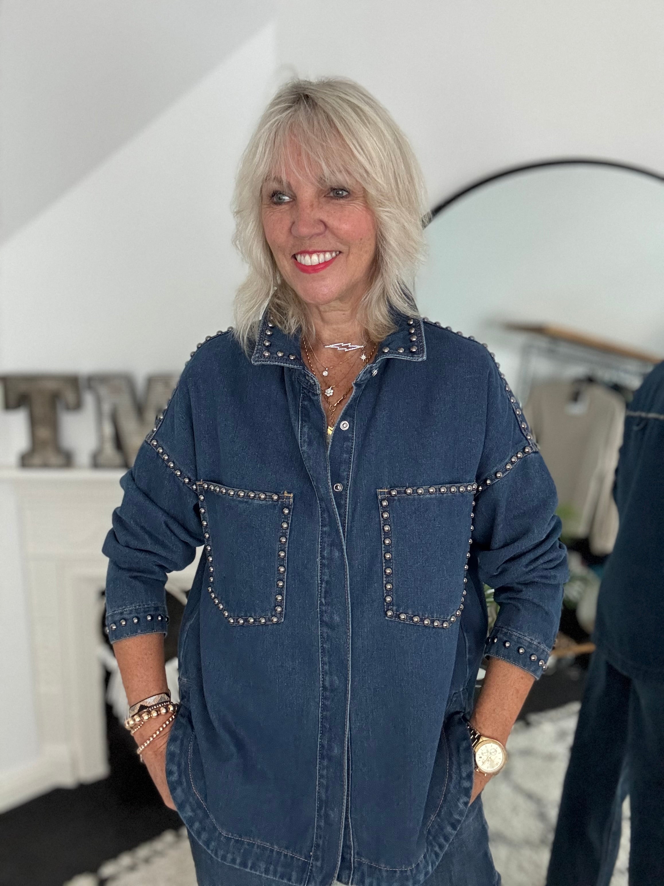 Designer Boyfriend Shacket in Blue Denim