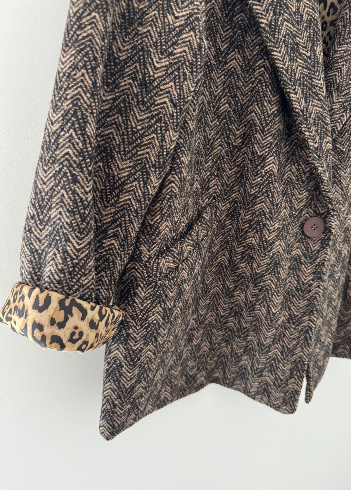 Brown Tweed Boyfriend Jacket with Leopard Lining