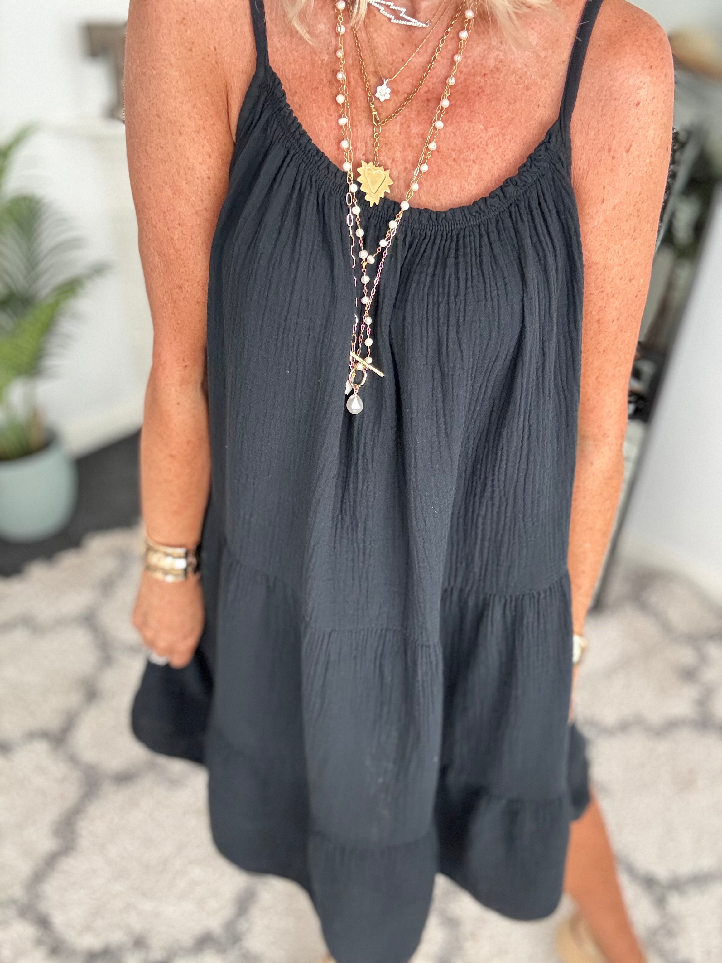 Cheesecloth Dress in Black