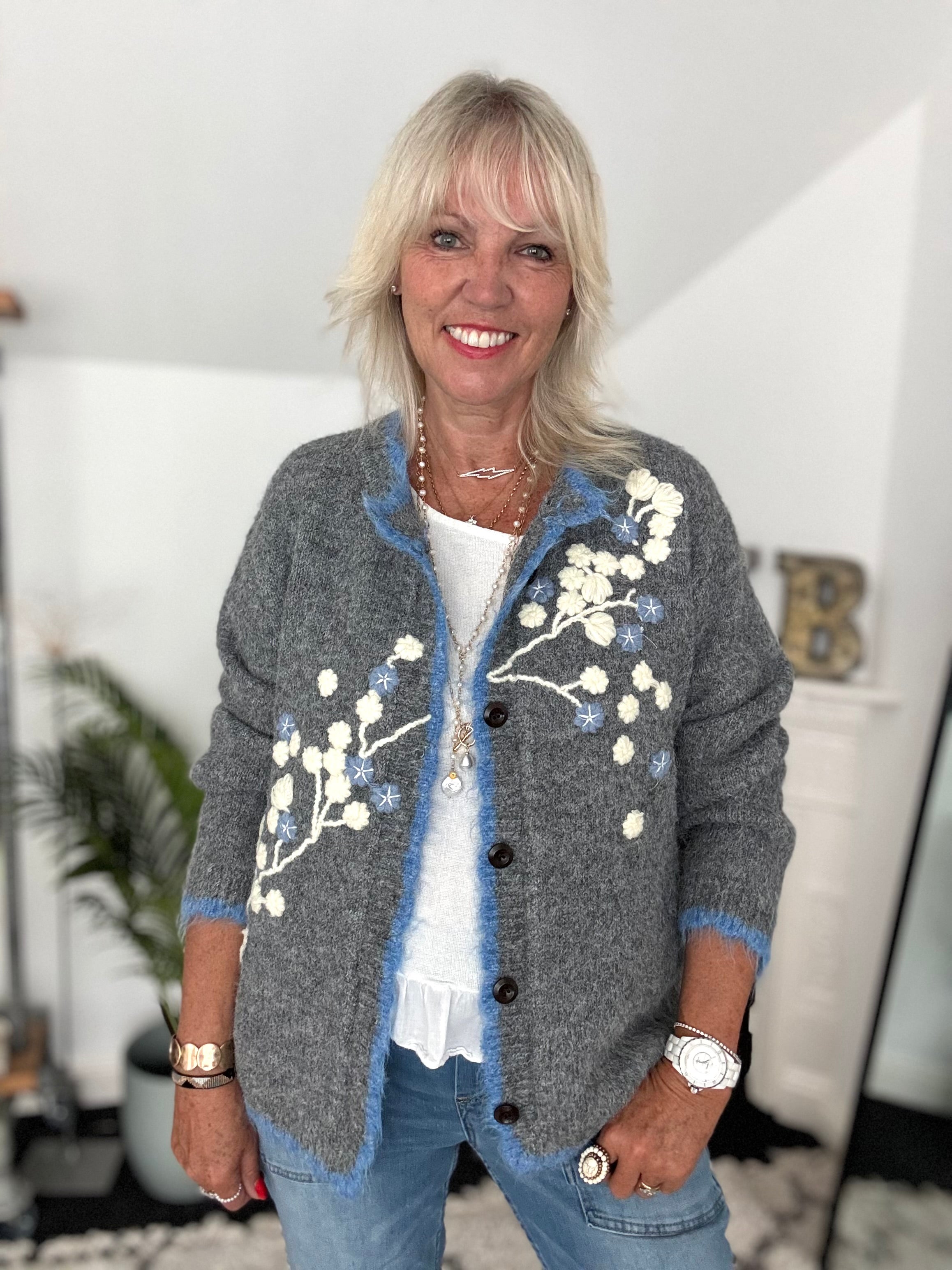 Soft Cardi with Embroidered Flowers