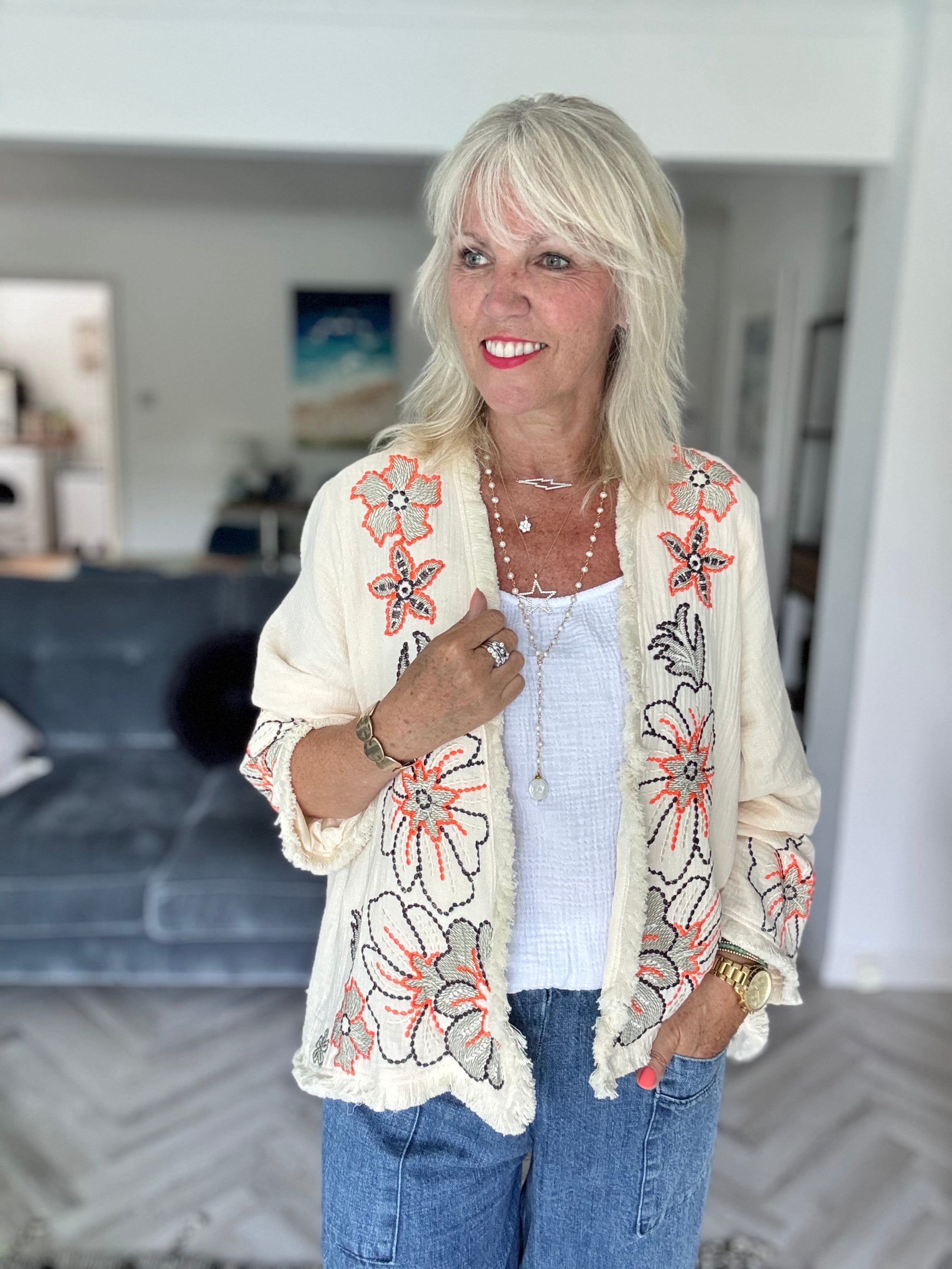 Luxe Embroidered Jacket in Vanilla