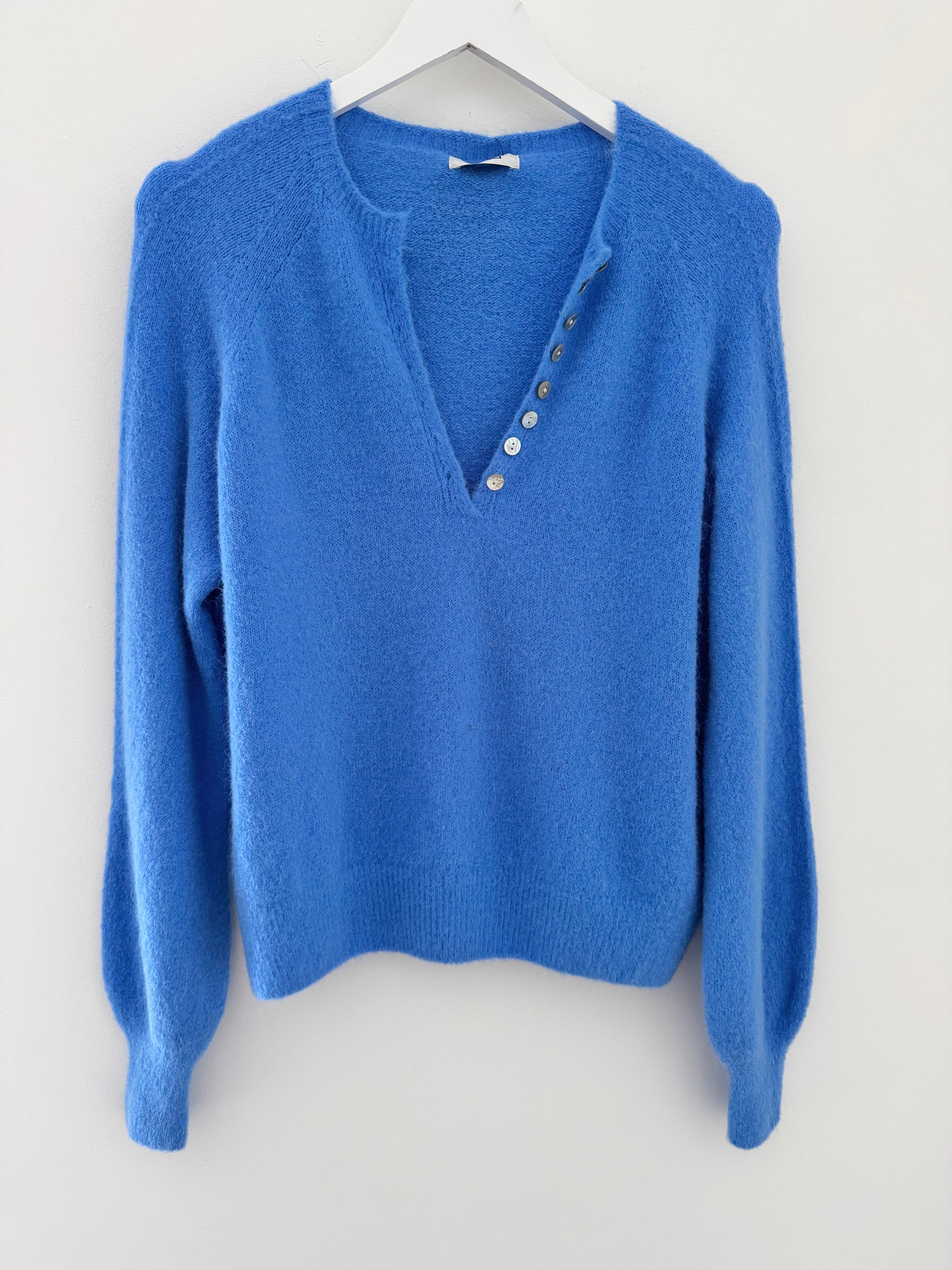 Softie Jumper with Button Neck in Cornflower