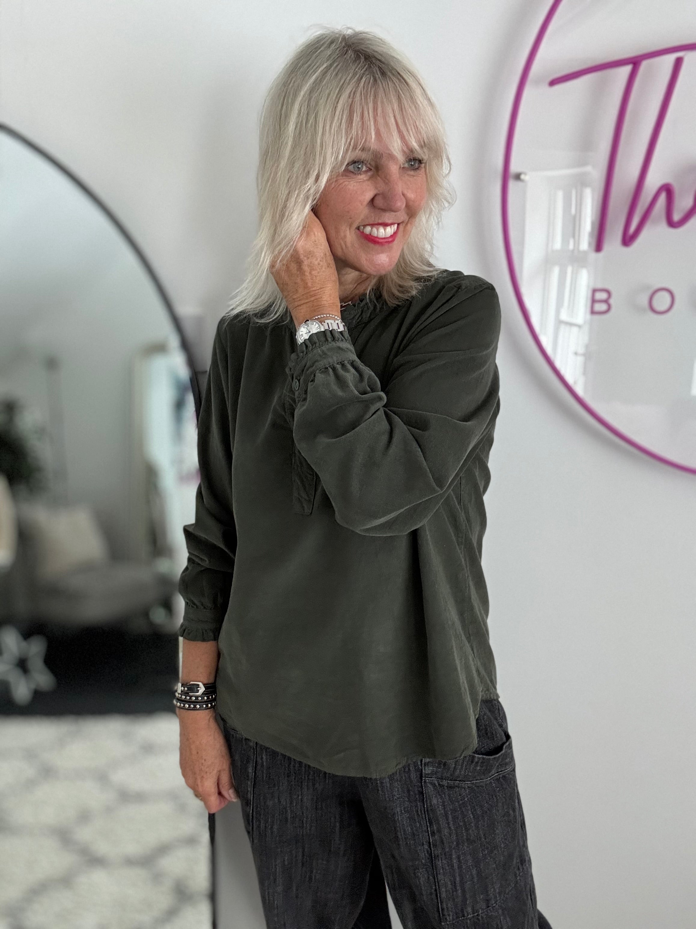 Soft Fine Cord Shirt in Khaki