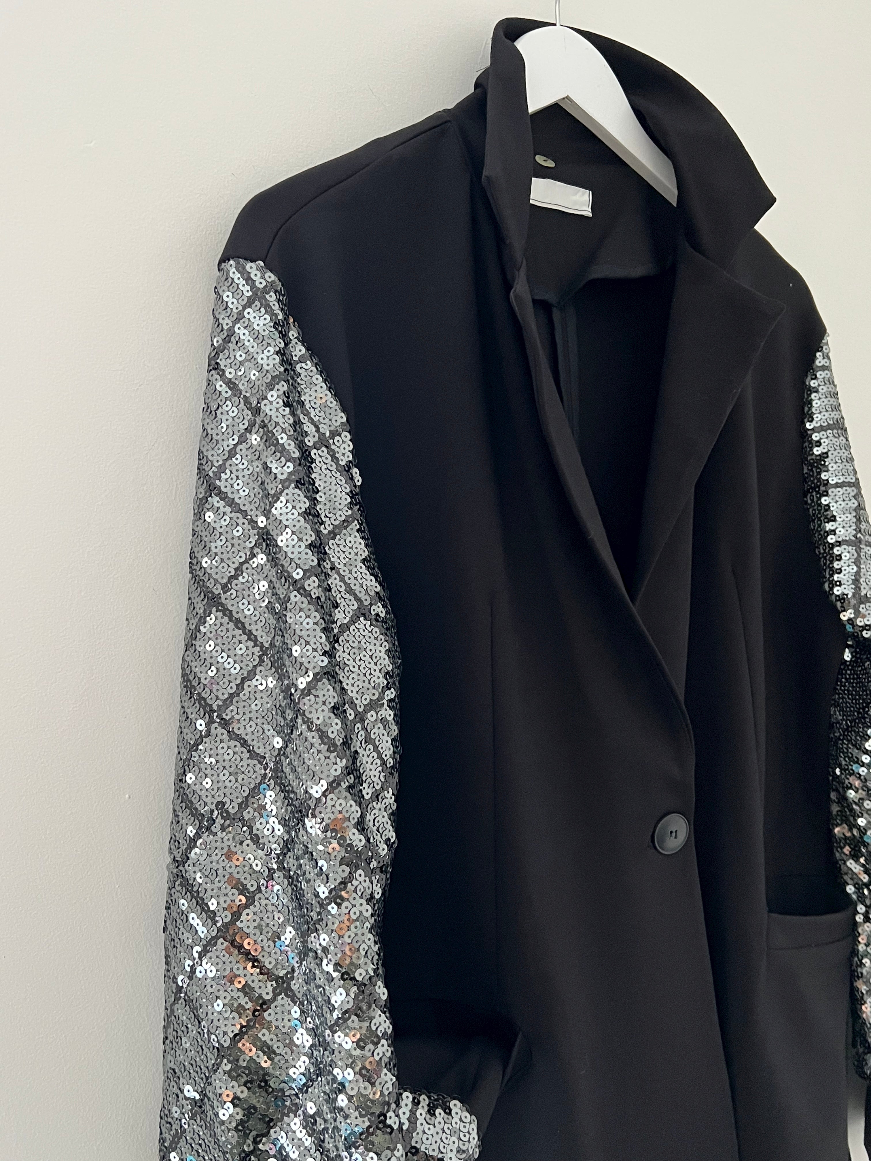 Sequin Blazer Jacket in Black & Silver