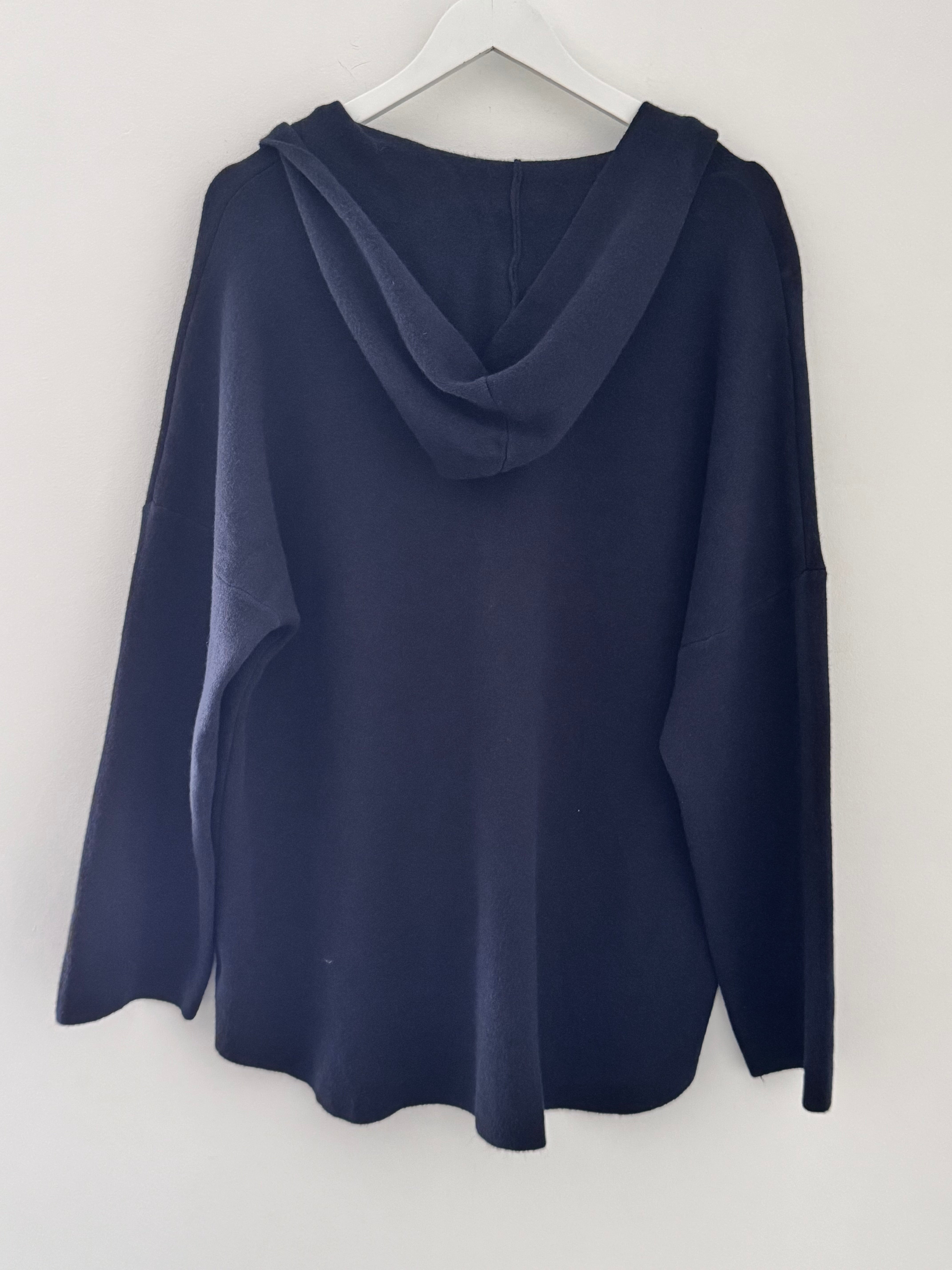 Hooded Zipped Coatigan in Navy