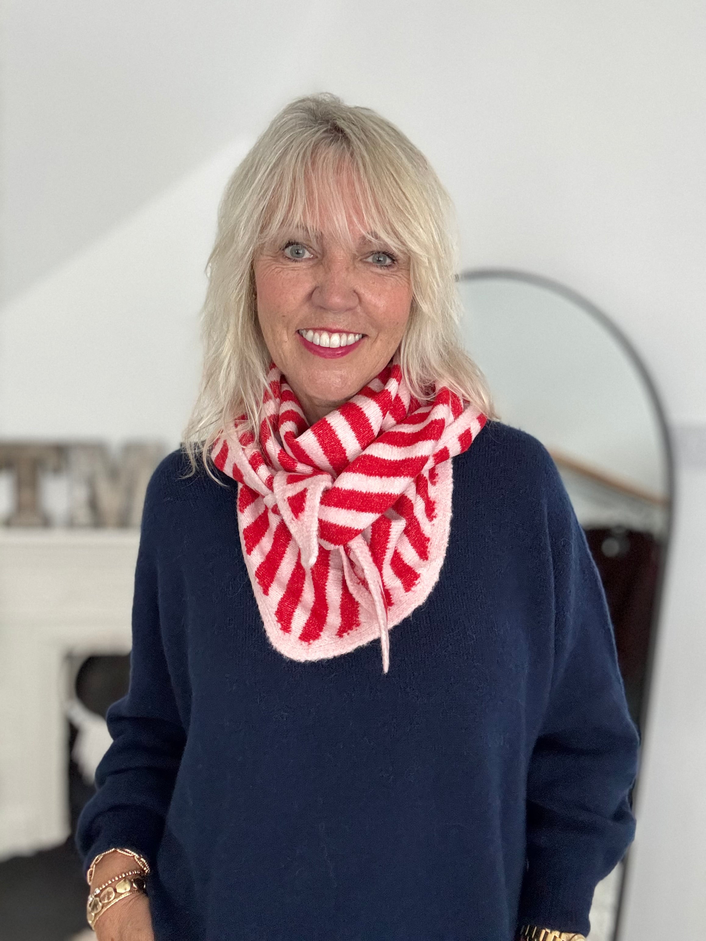 Triangle Scarf in Pink & Red Stripe