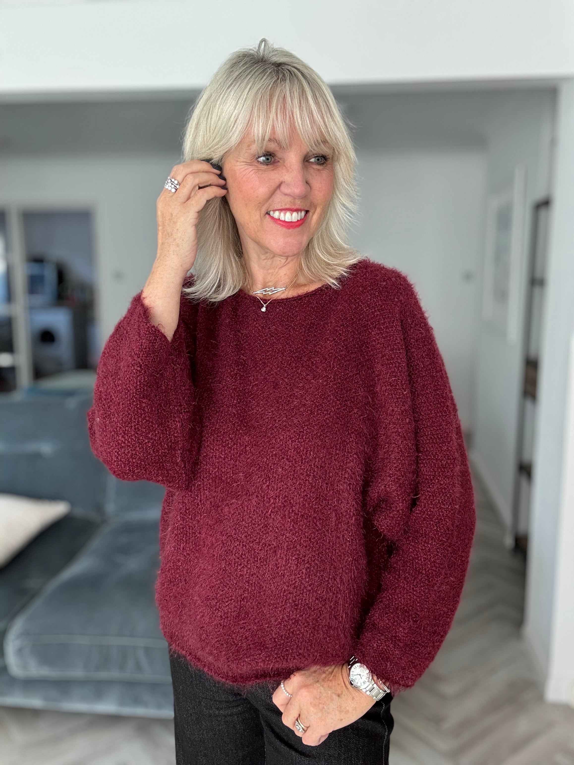 Luxe Fluffy Jumper in Wine