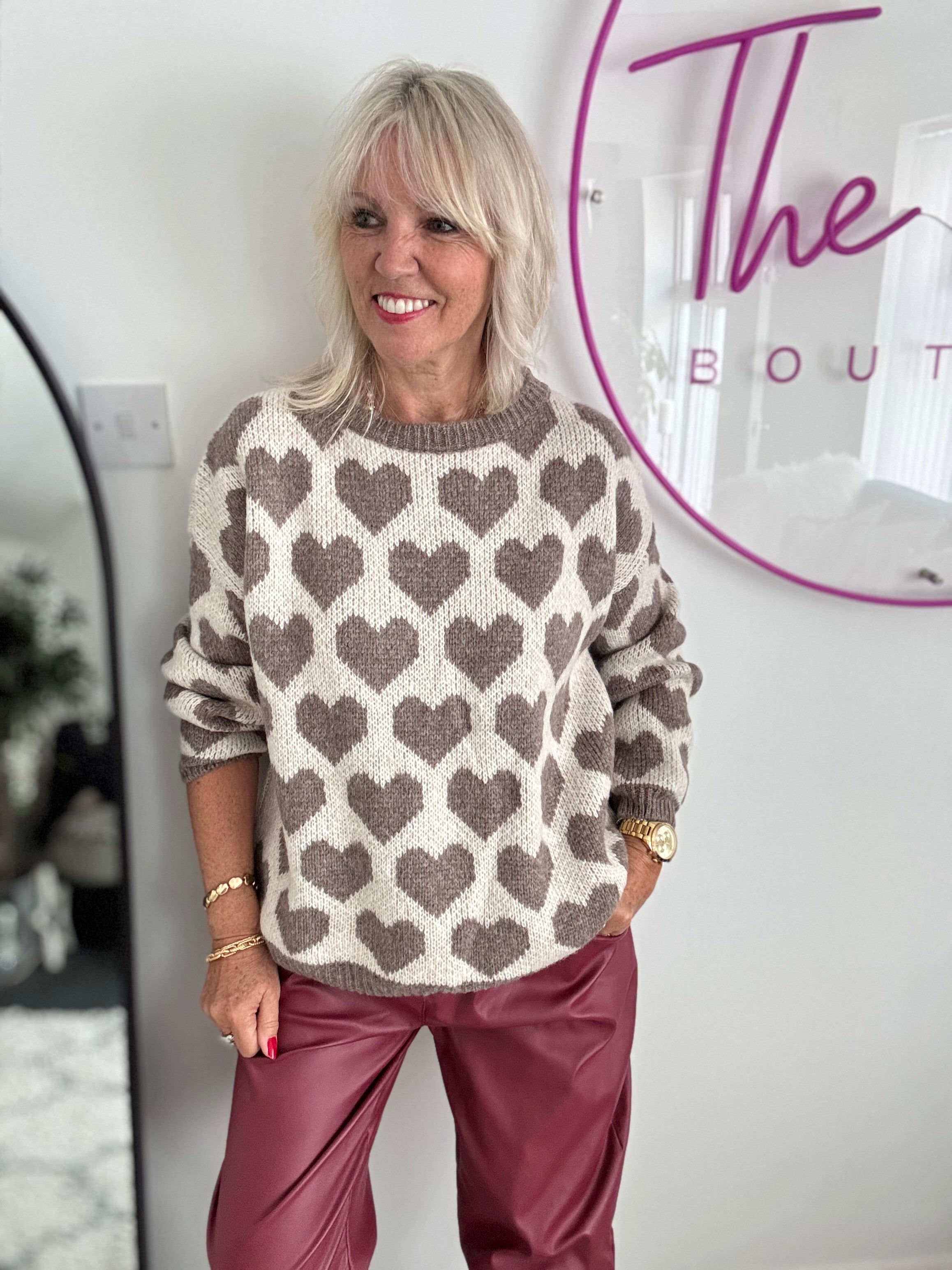 Softy Heart Sweater in Mocha & Ivory