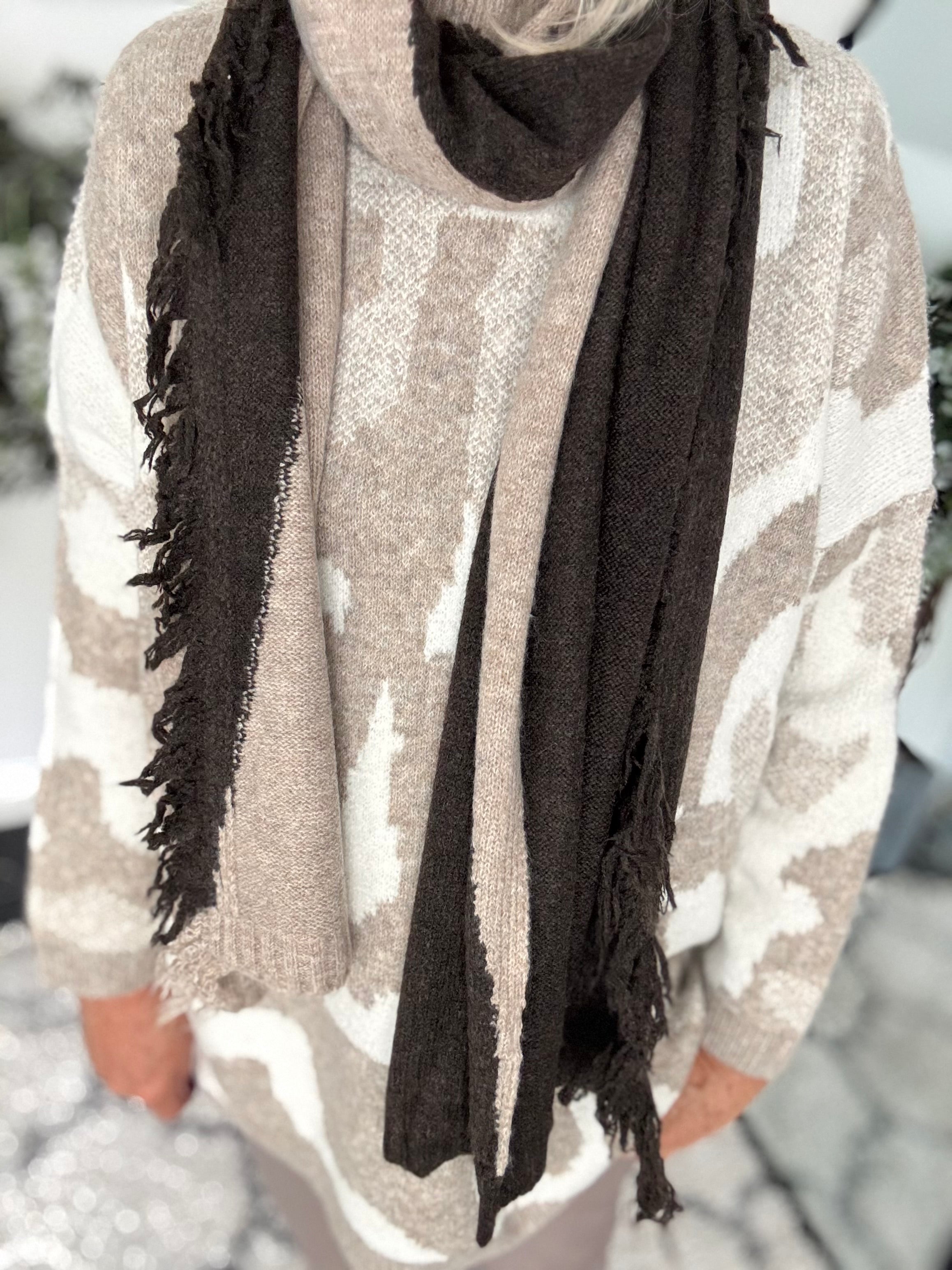 Soft Fringe Scarf in Chocolate & Latte
