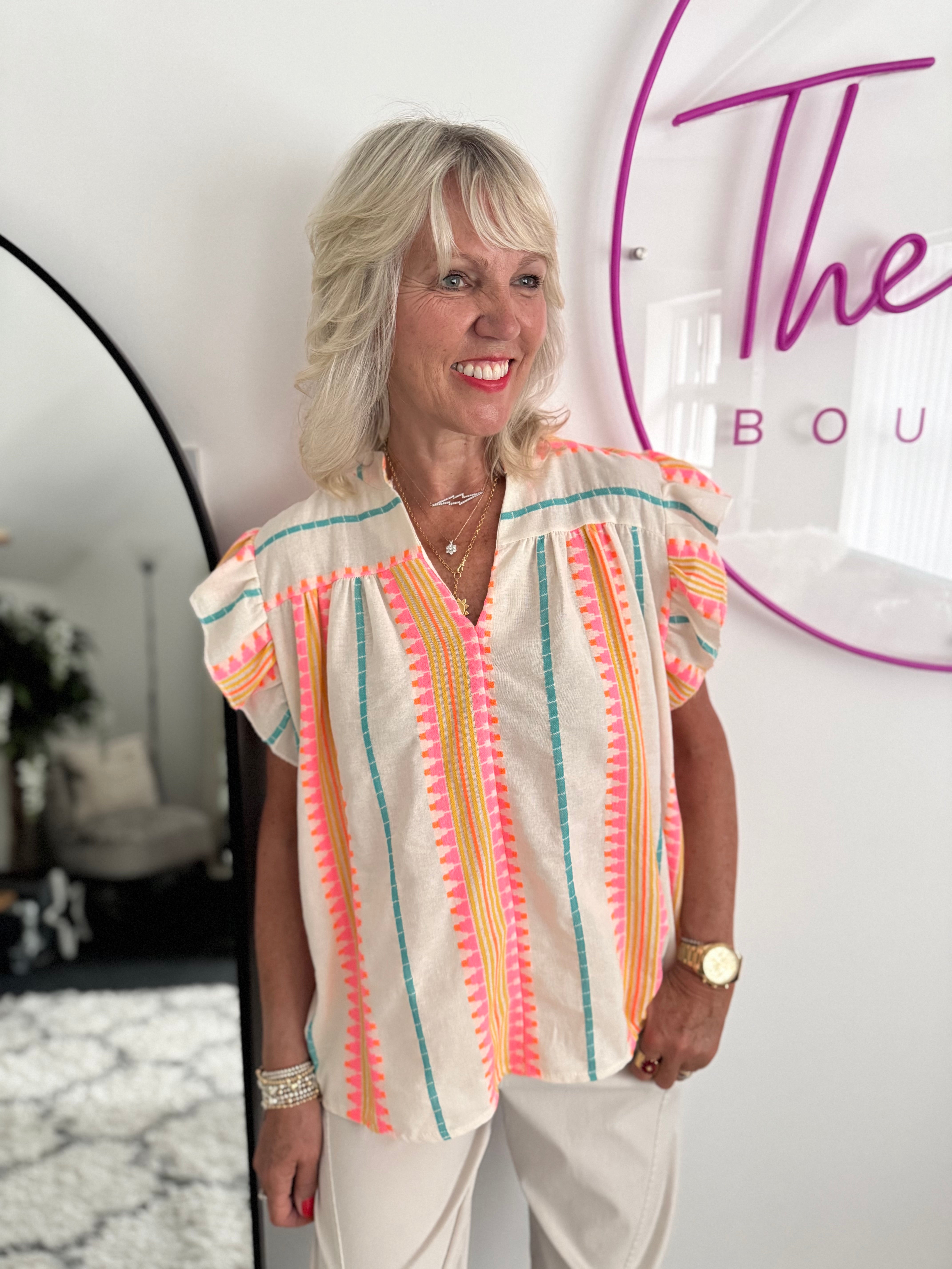 Embroidered Top in Pink & Neon
