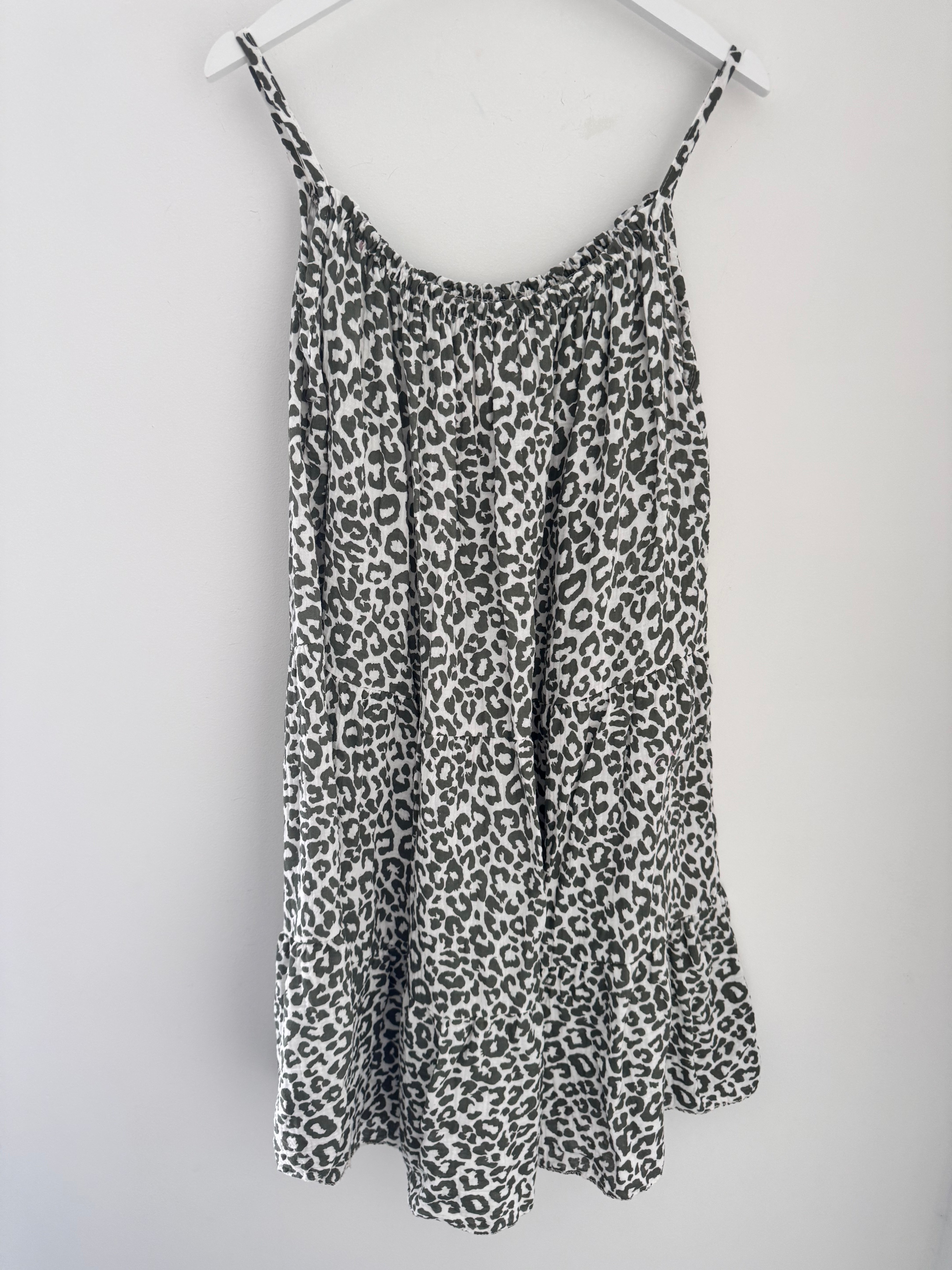 Leopard Cheesecloth Dress in Khaki & White