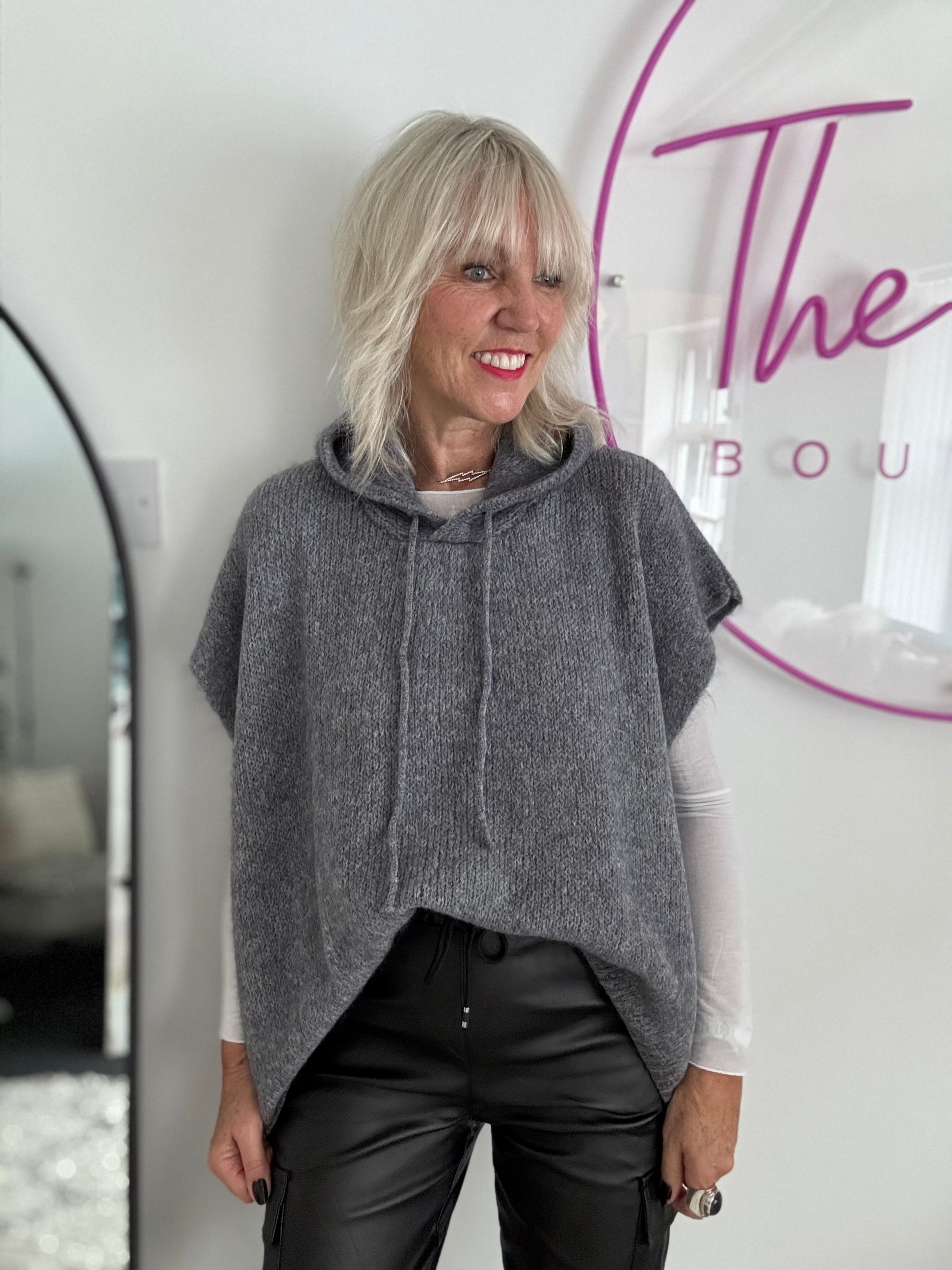 Mohair Hooded Tank in Charcoal