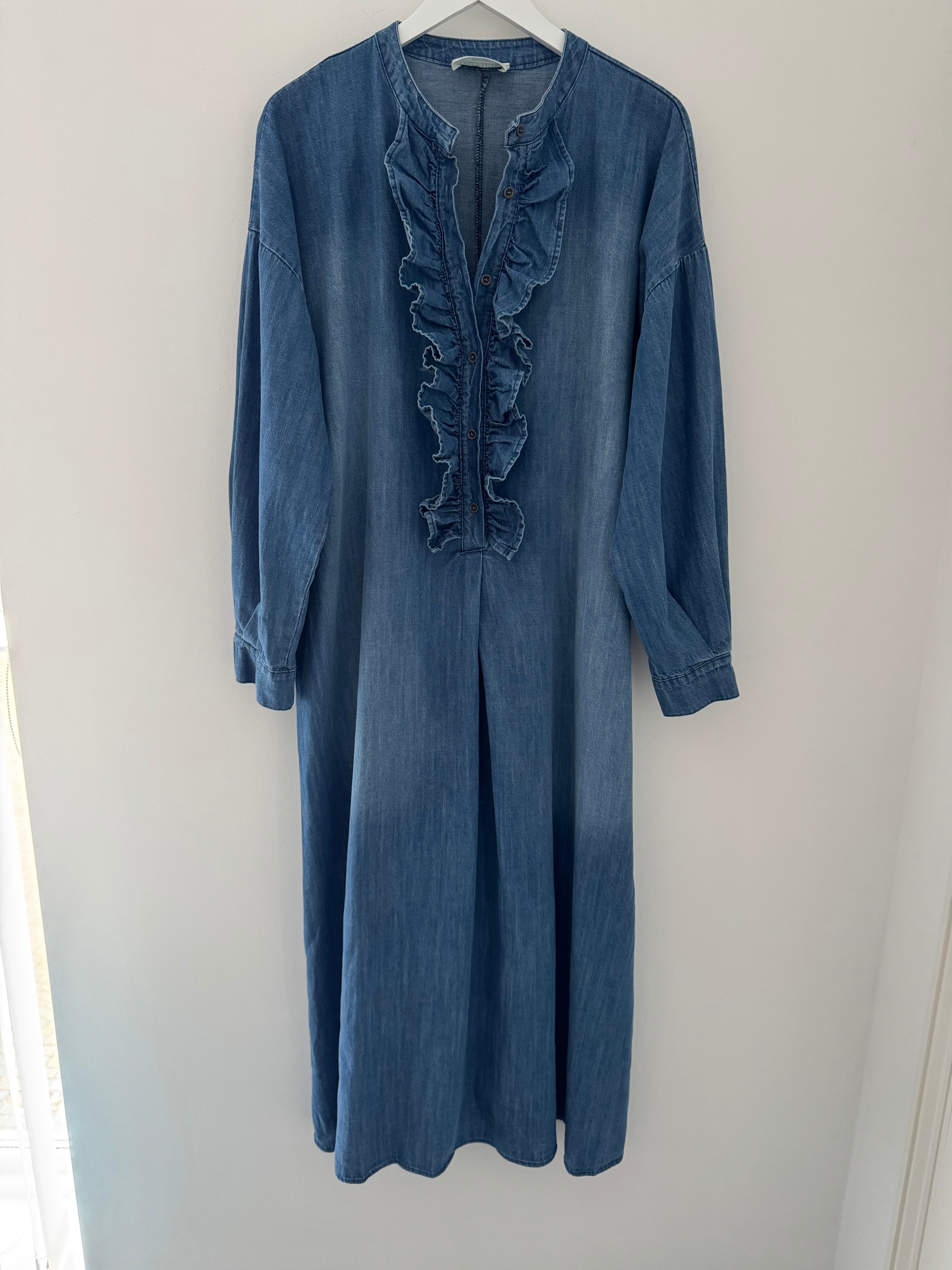 Designer Denim Dress with Ruffles