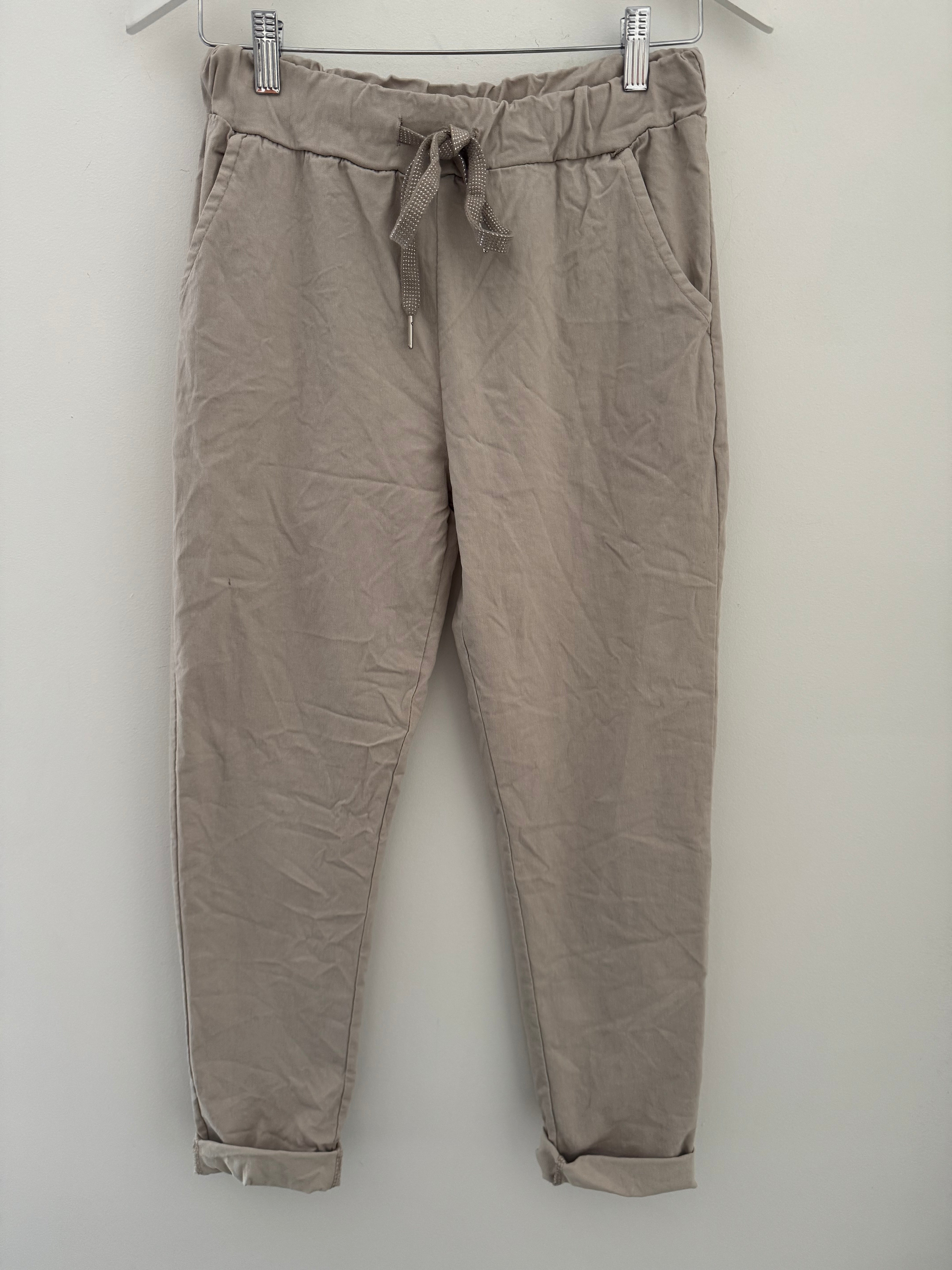 Super Stretch Joggers with Sparkly Tie in Stone