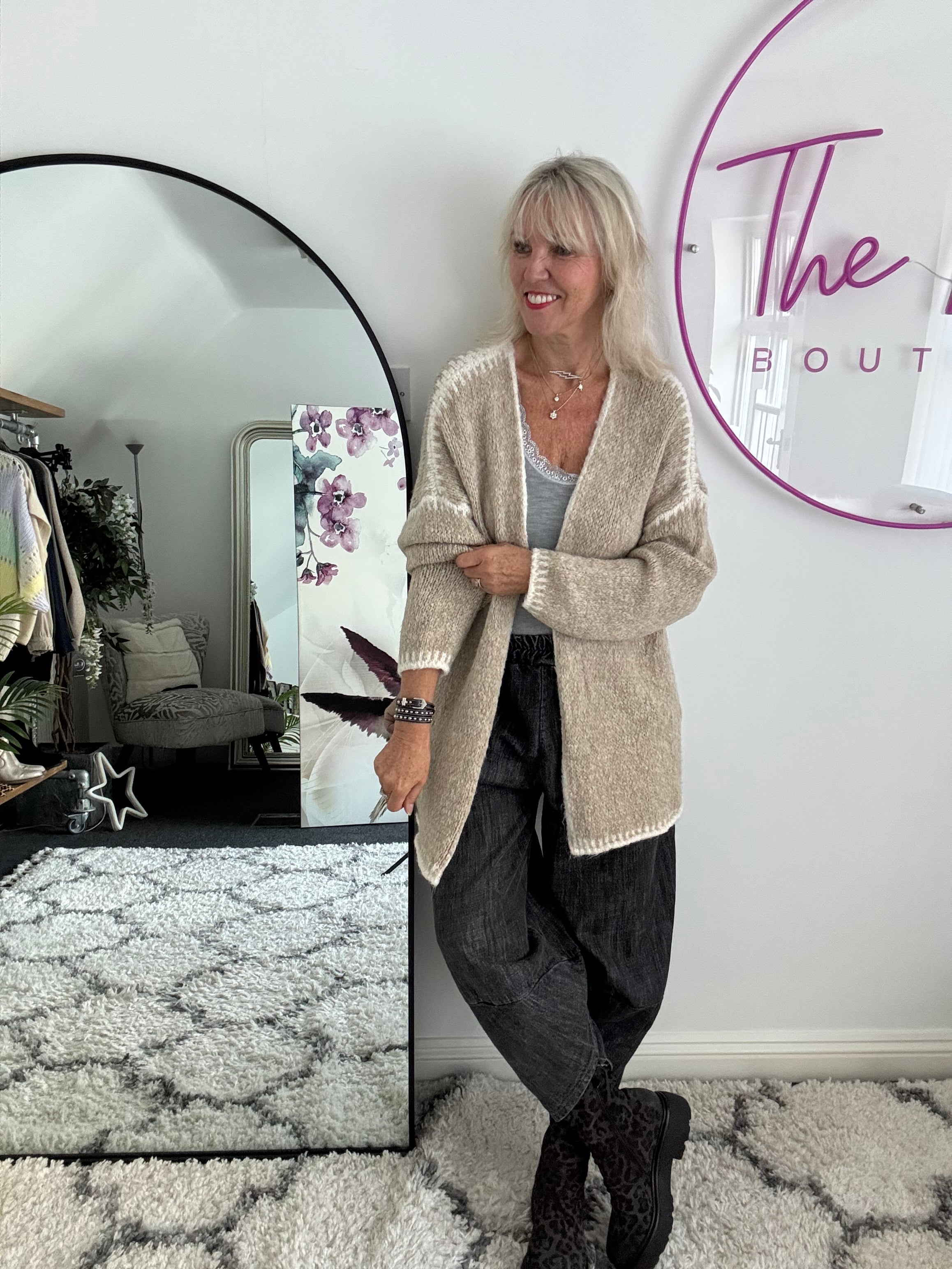 Whip Stitch Cardi in Stone & Ivory