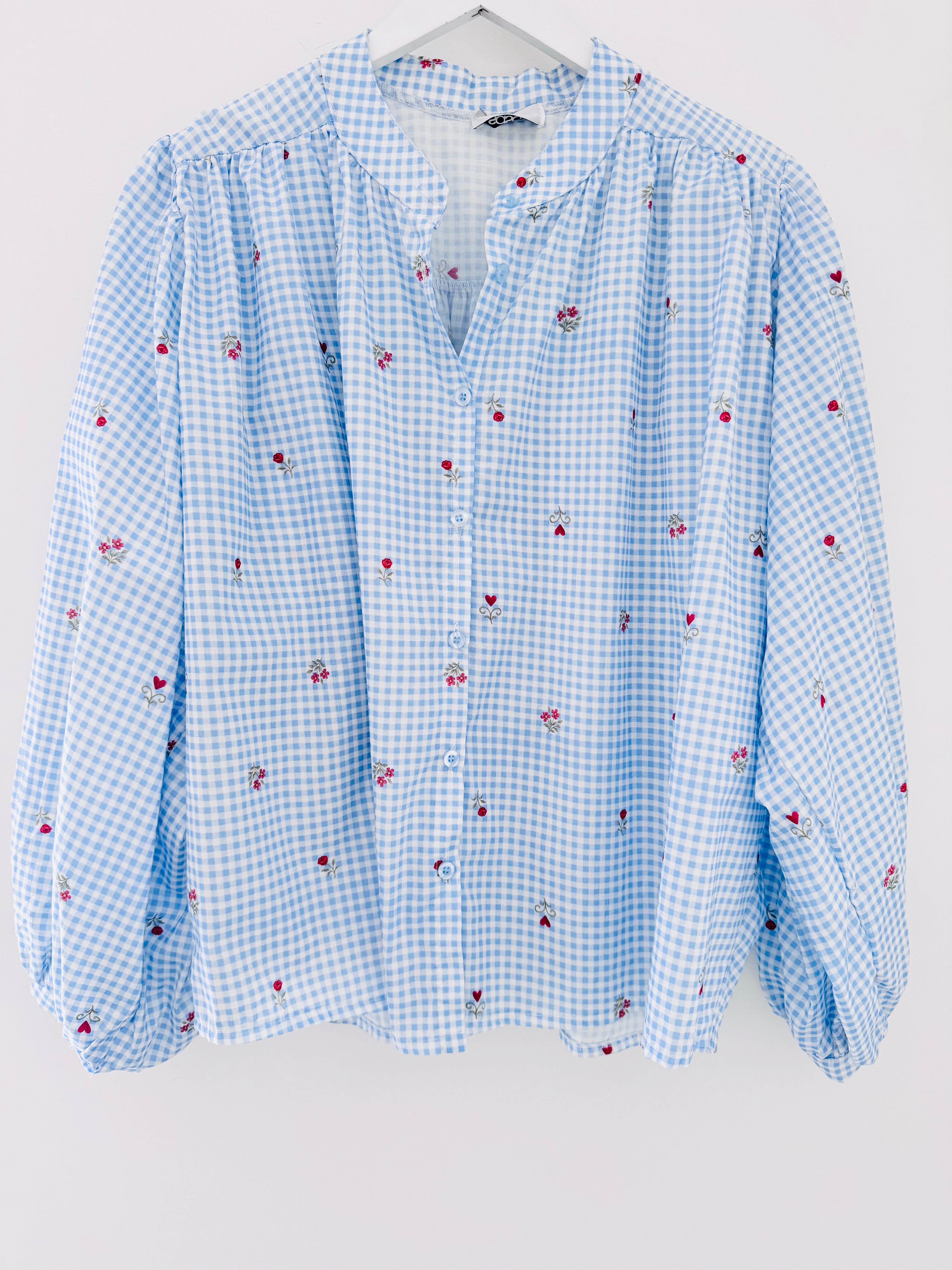 Gingham & Sprig Shirt in Blue & White