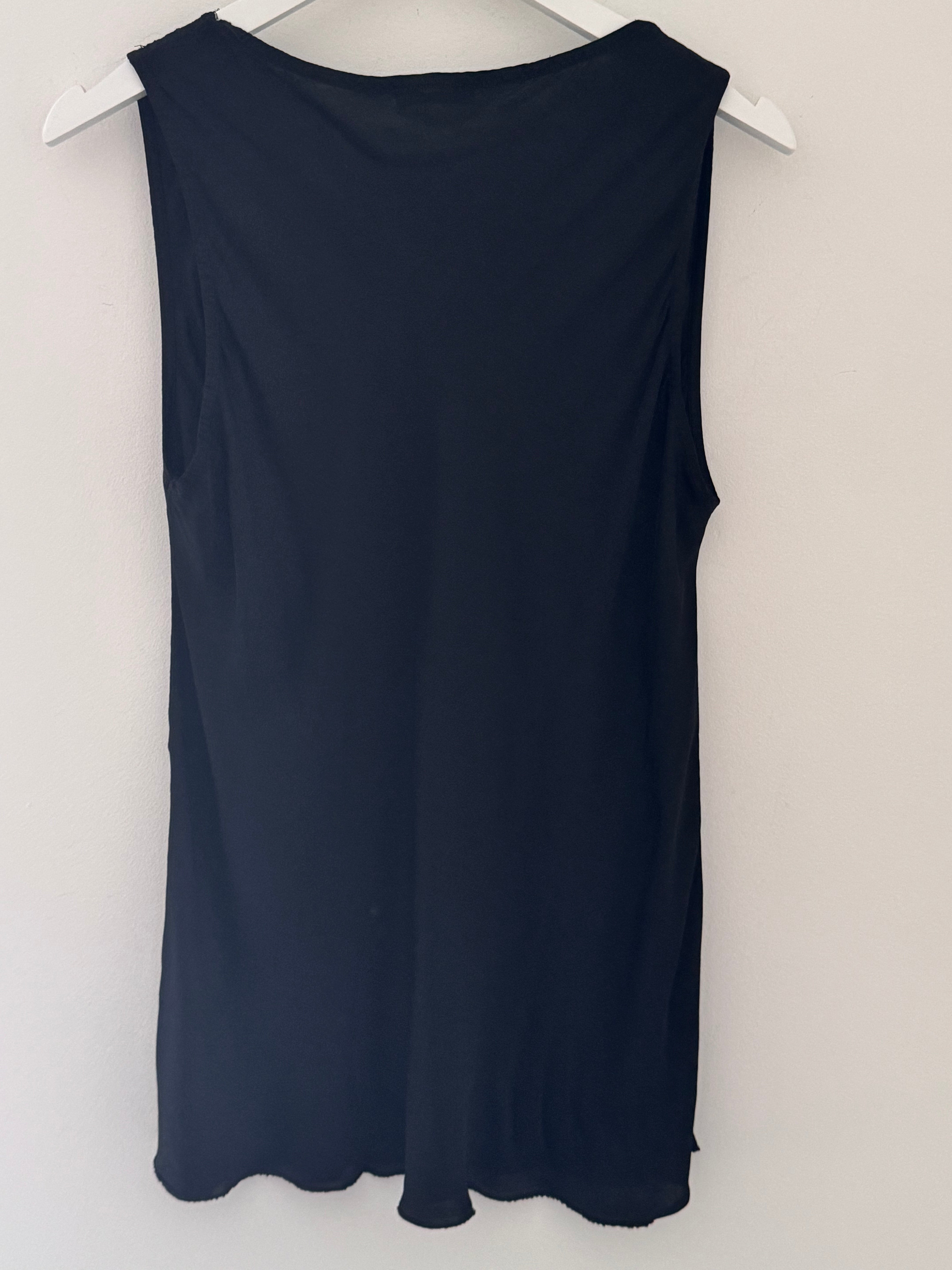 Lace Trim Silk Top in Black
