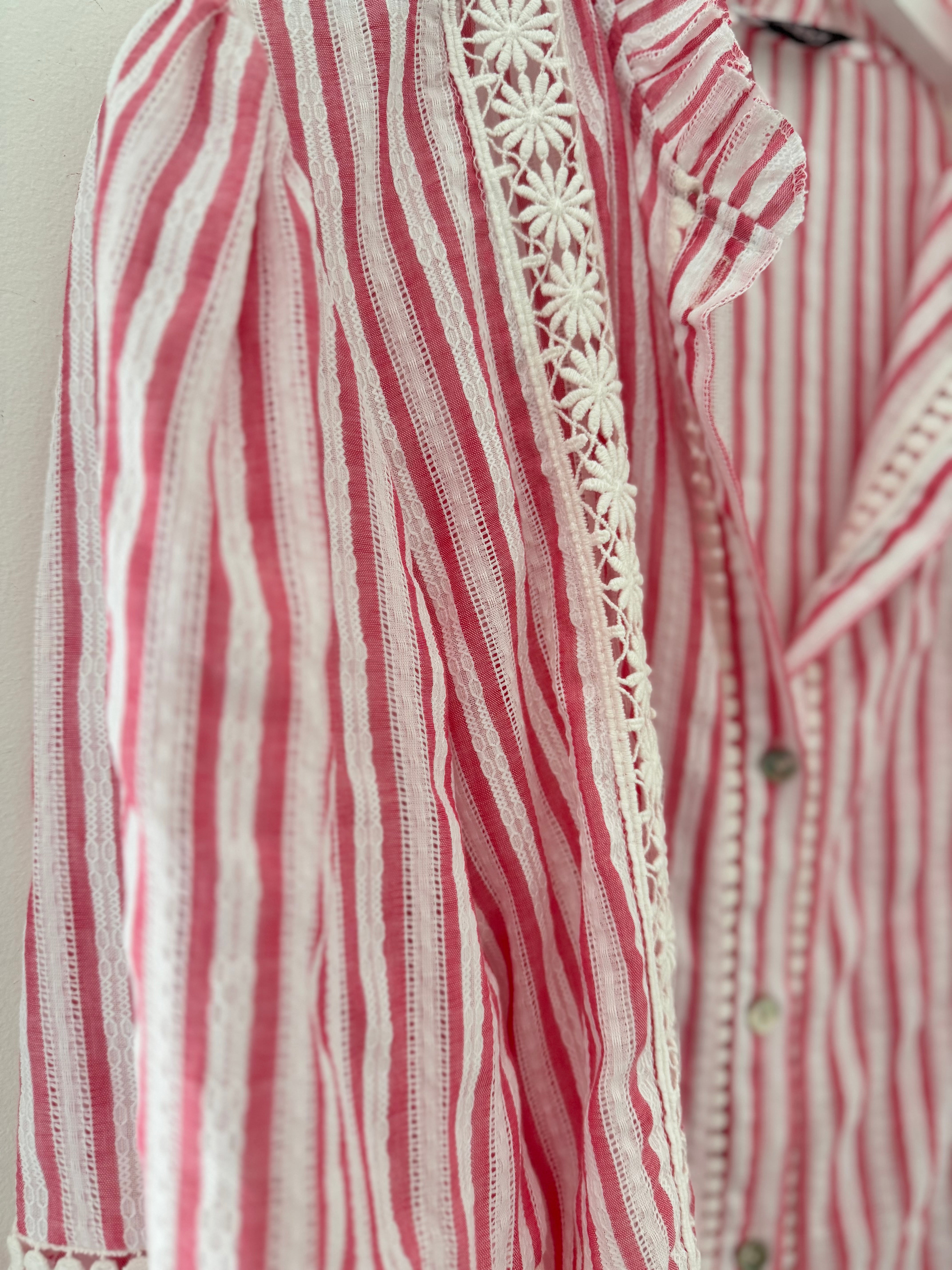 Cotton & Lace Shirt in Coral Pink & White