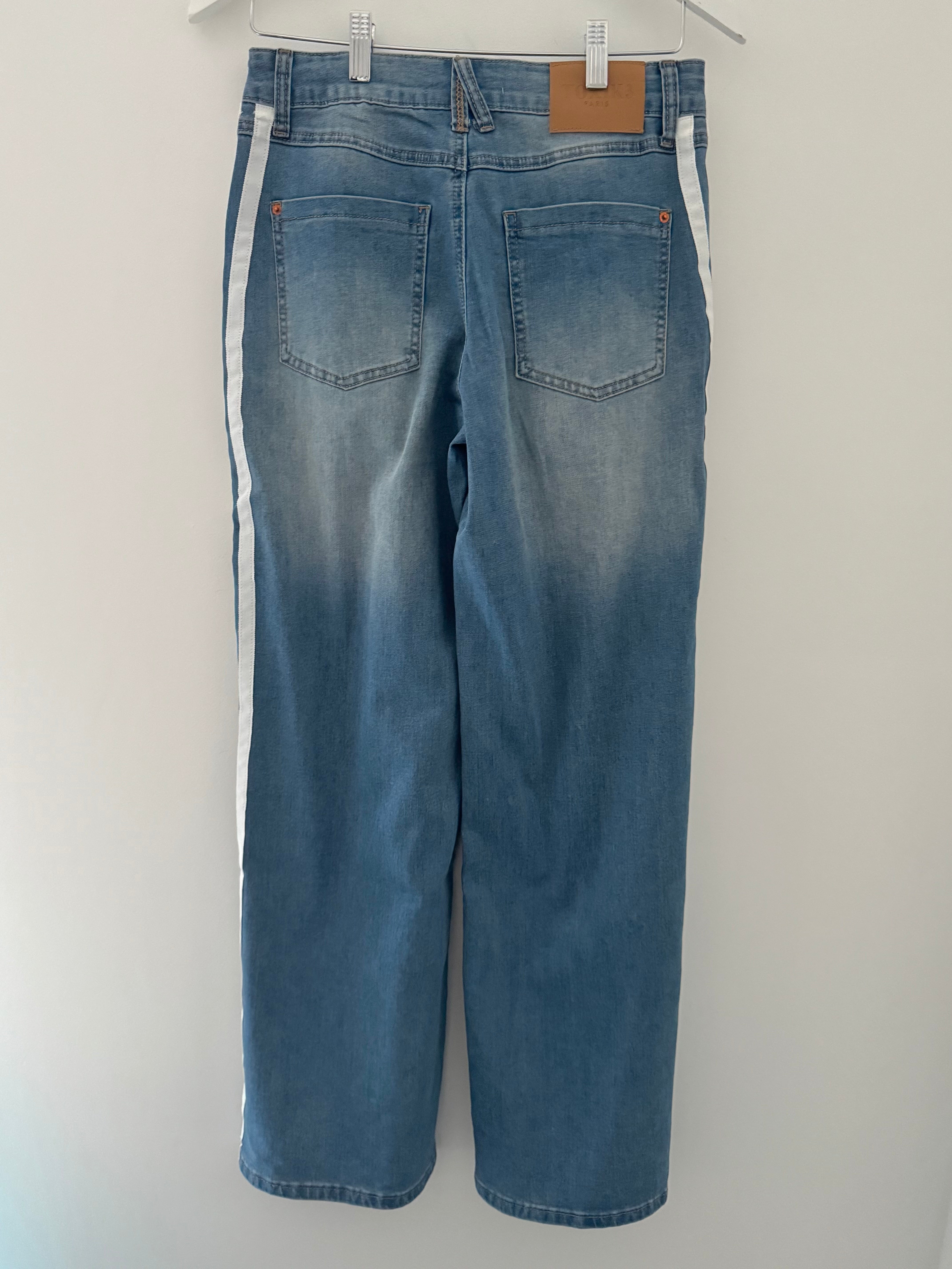 Soft Flared Jeans with Side Stripes in Light Denim