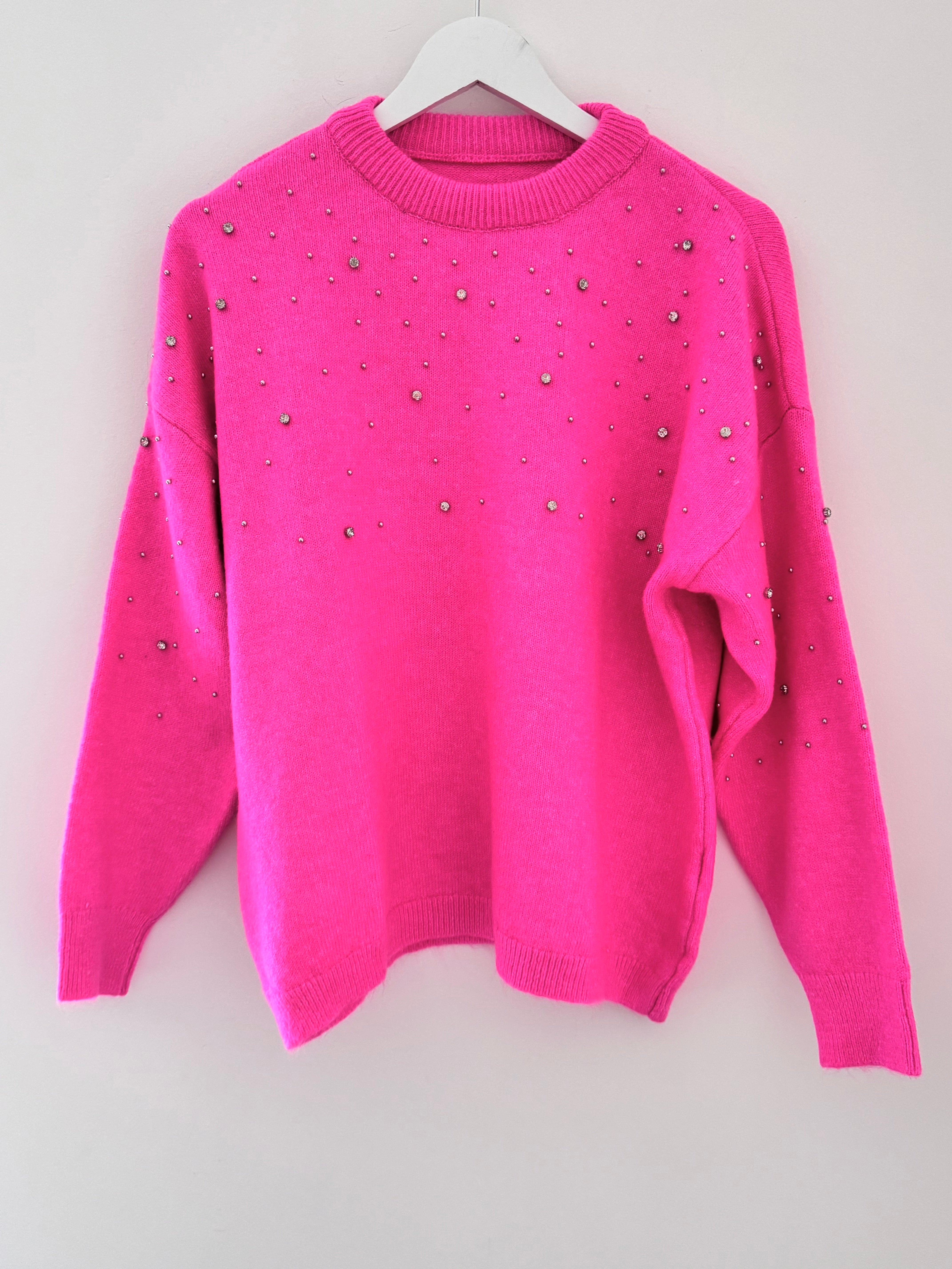 Soft Jumper with Beading in Hot Pink
