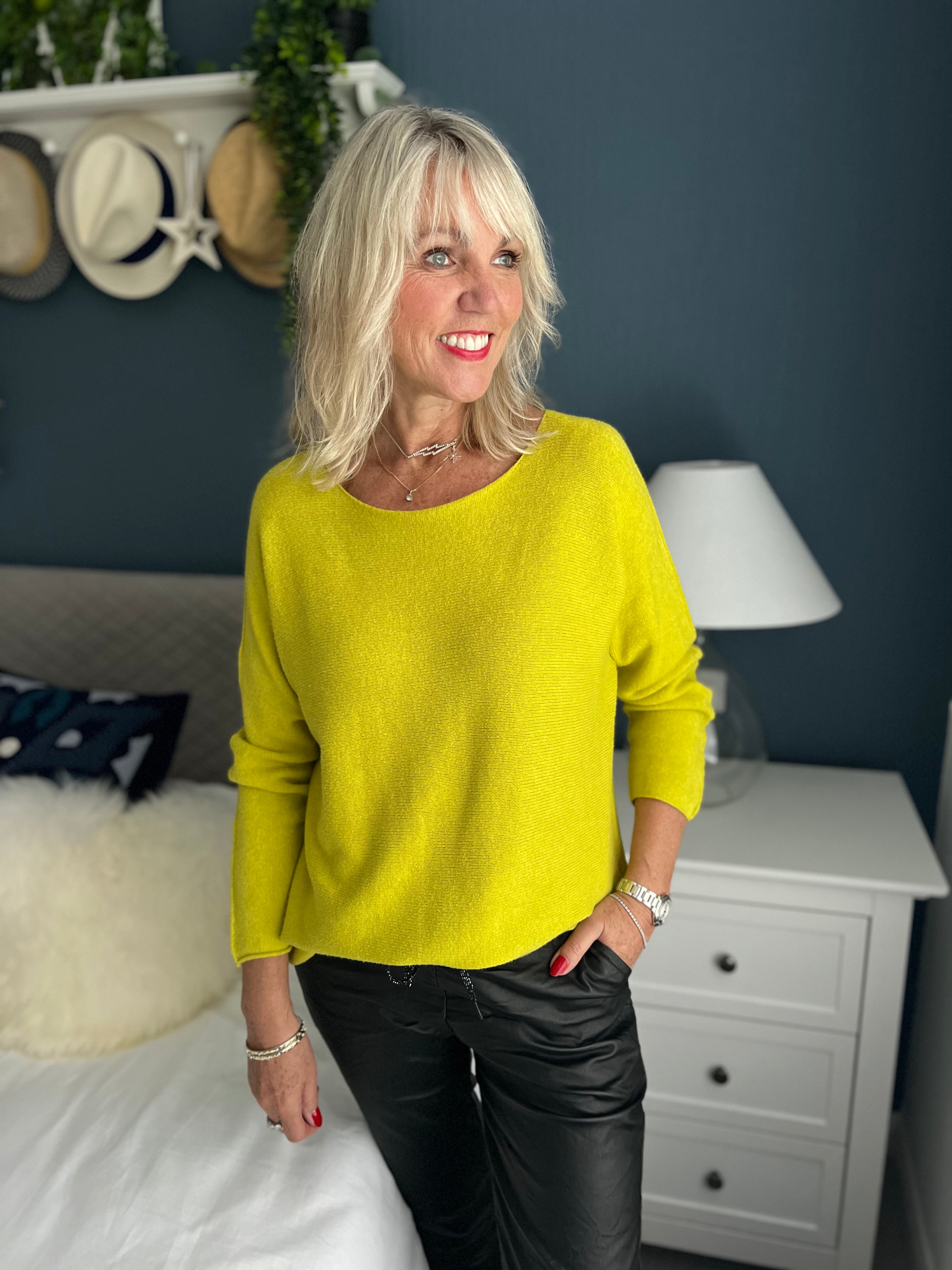 Simple Round Neck Jumper in Lime