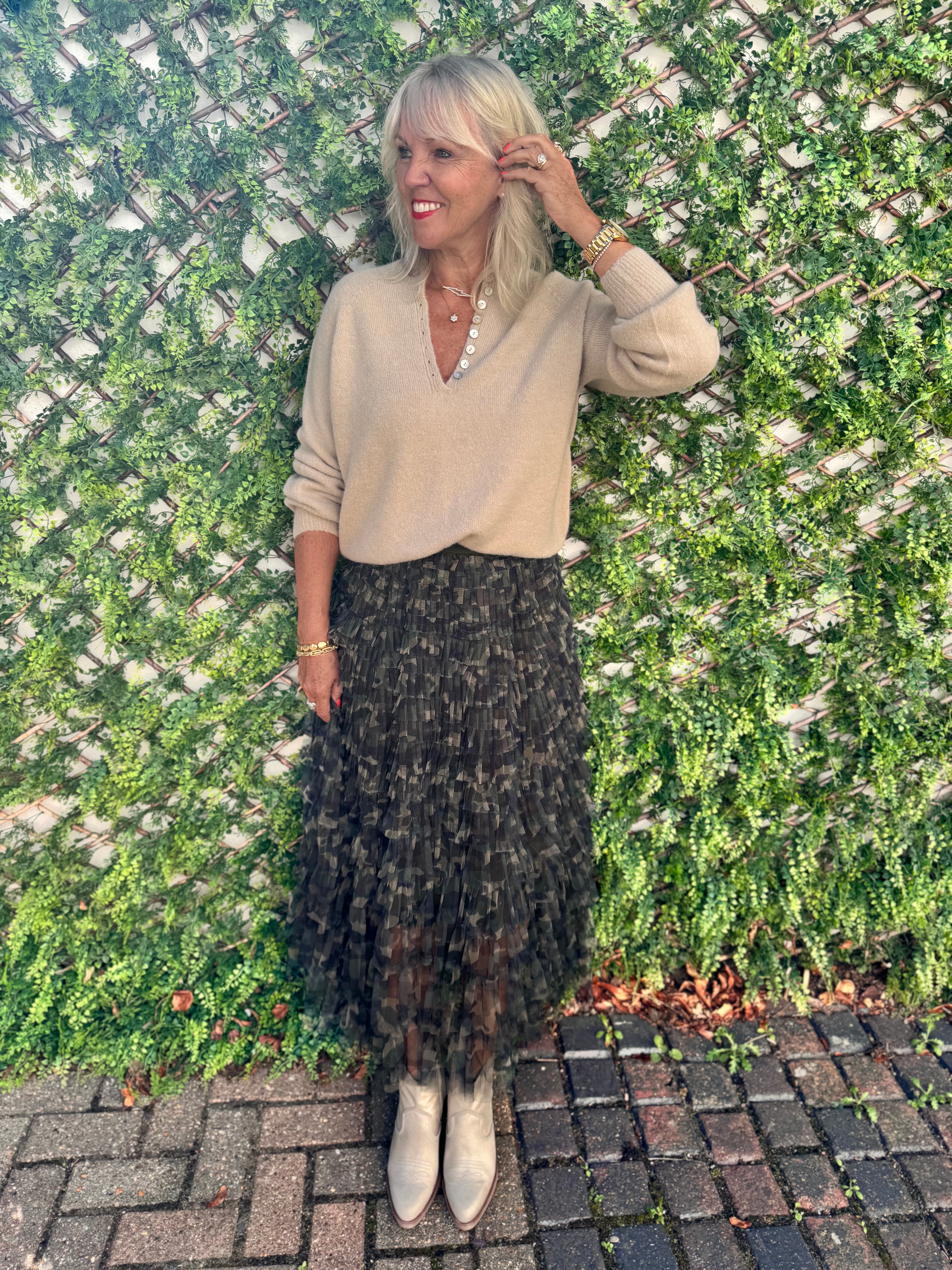 Camo Tulle Midi Skirt
