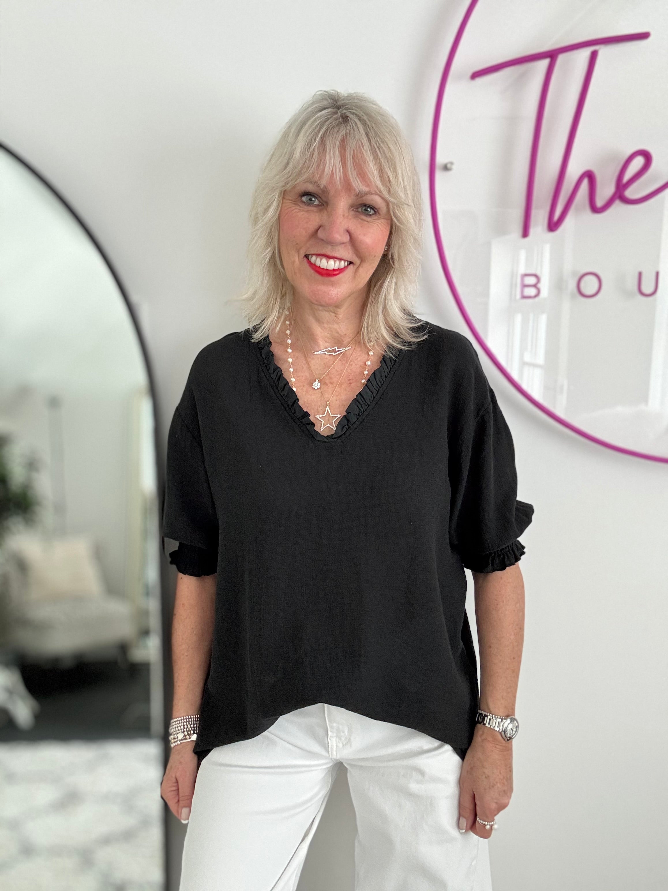 Linen & Cotton Top in Black