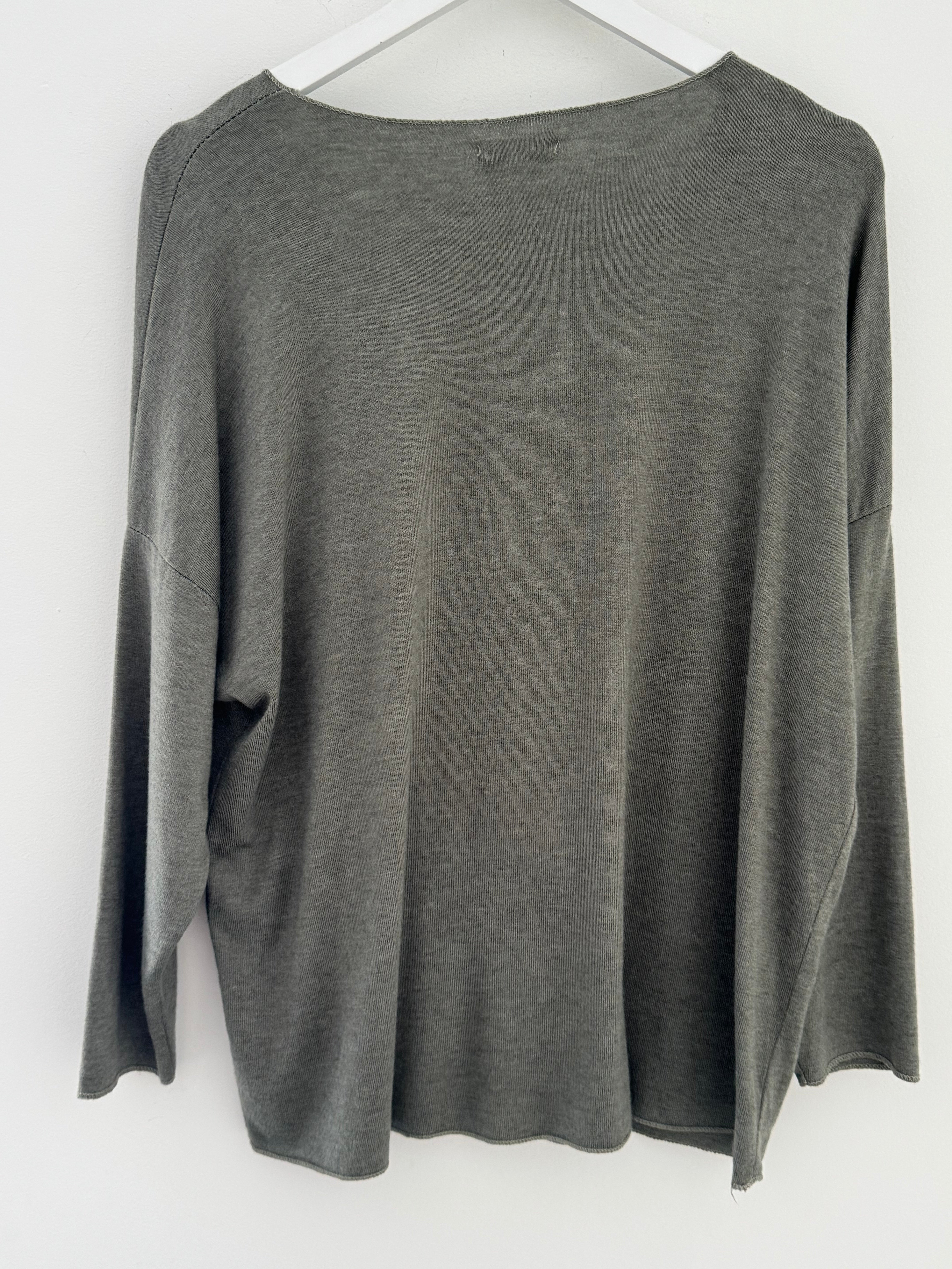 Soft V Neck Lobster Knit in Khaki