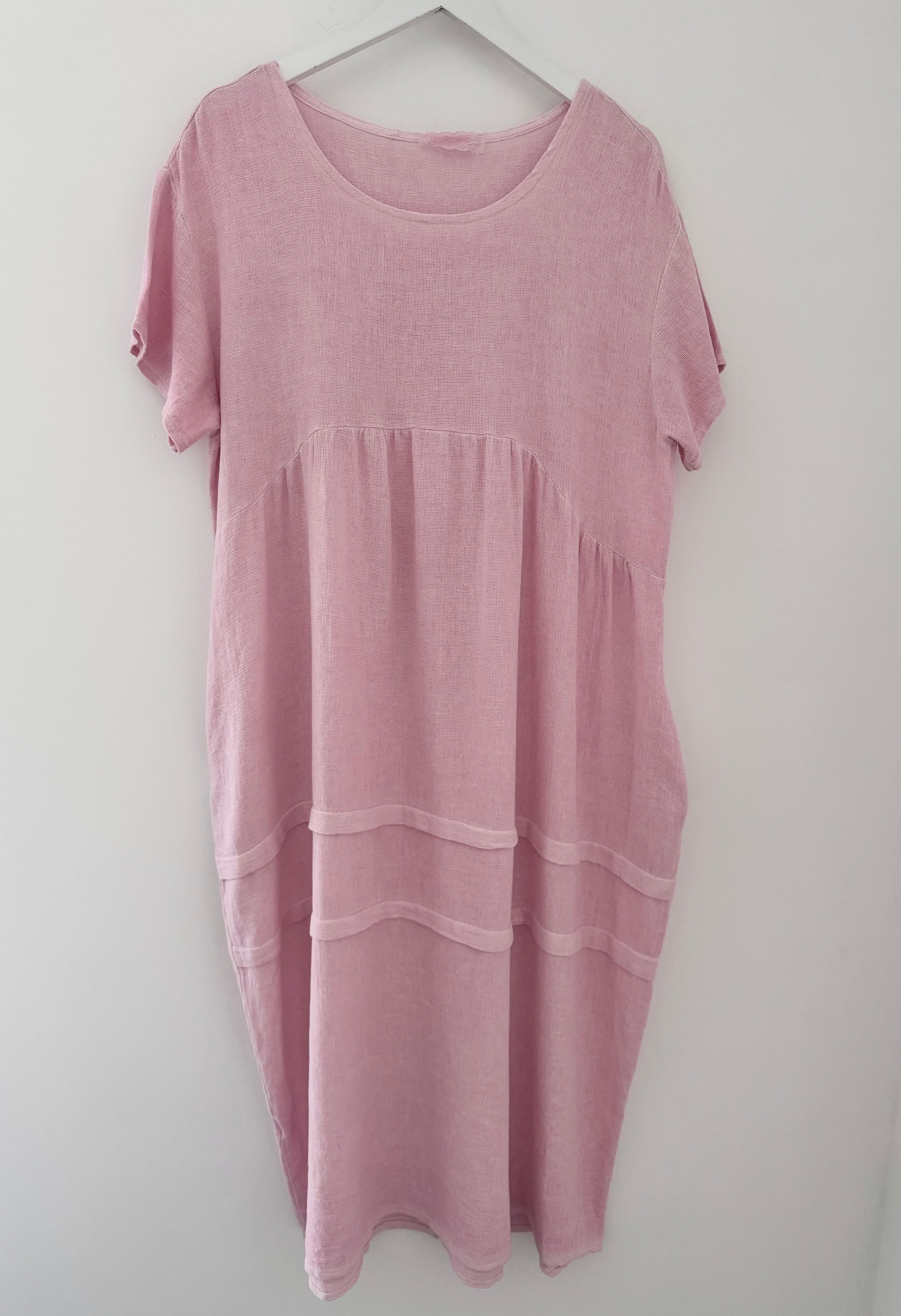 Cotton & Linen Cocoon Dress in Baby Pink