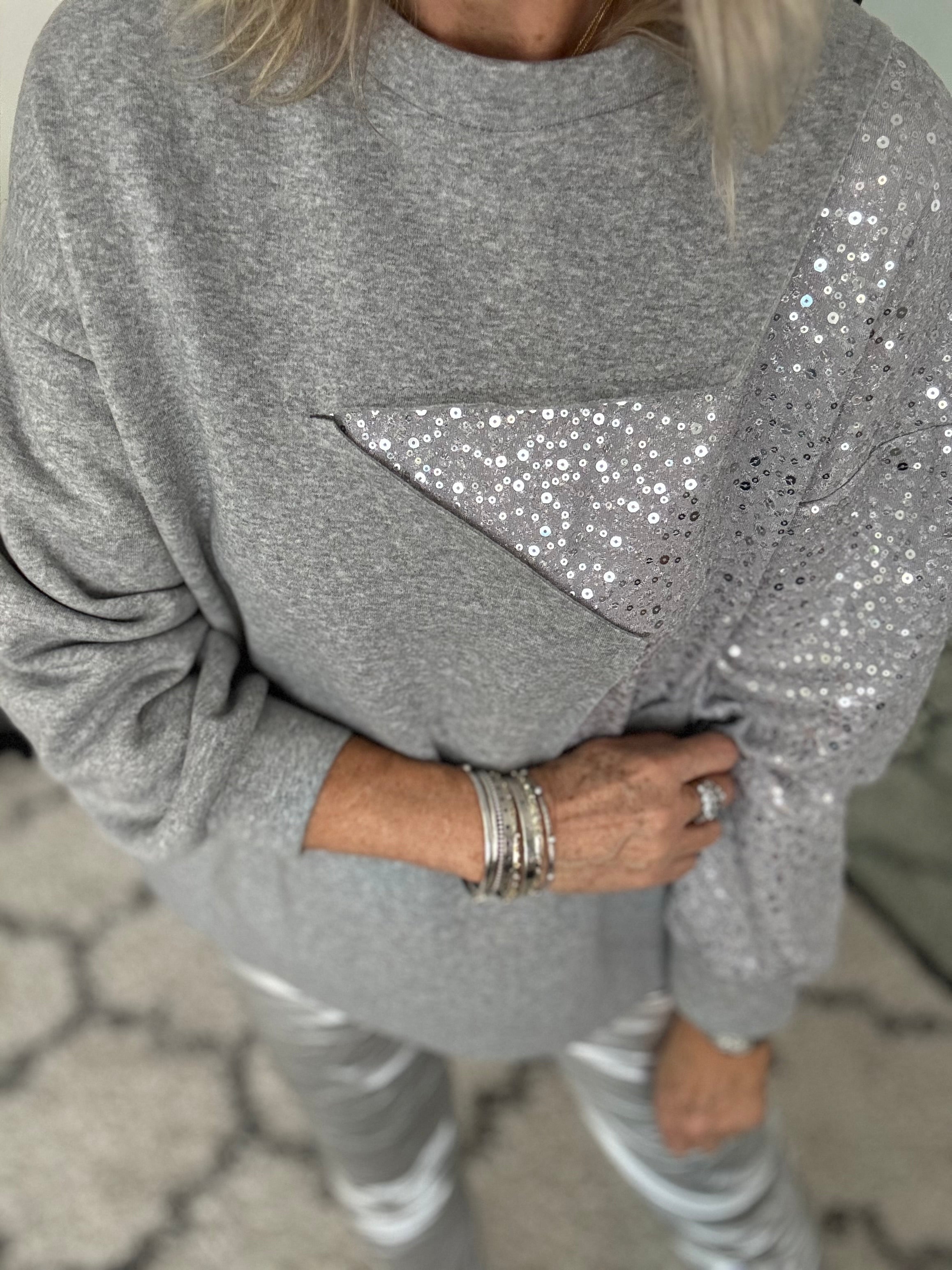 Sequin Star Sweatshirt in Grey & Silver