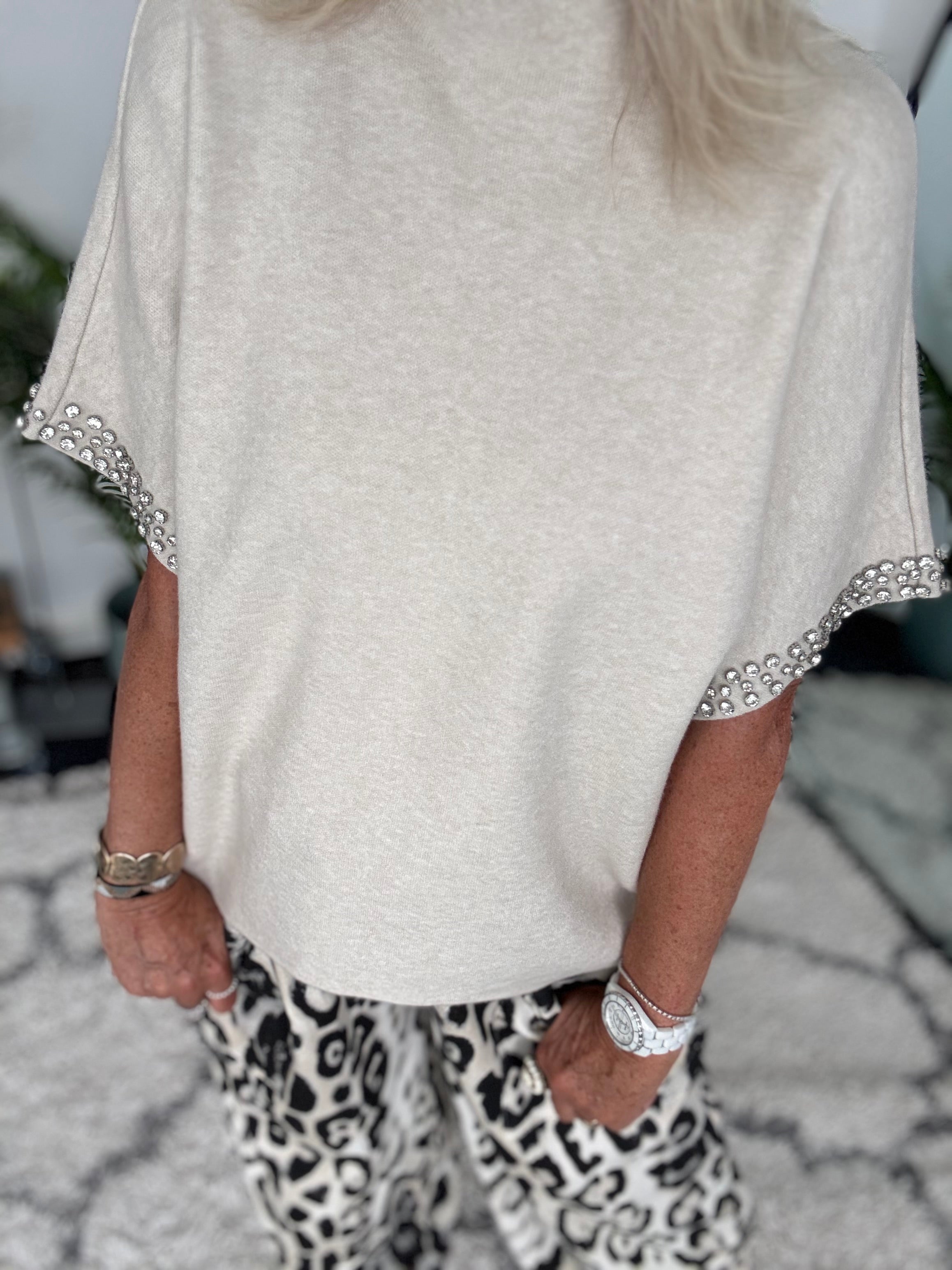 Jewel Sleeve Knit in Stone